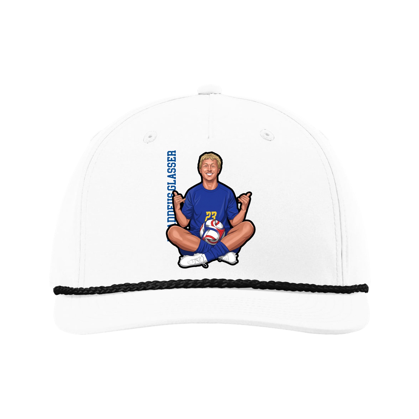 Five-Panel Classic Rope Cap — Name Vertical in White