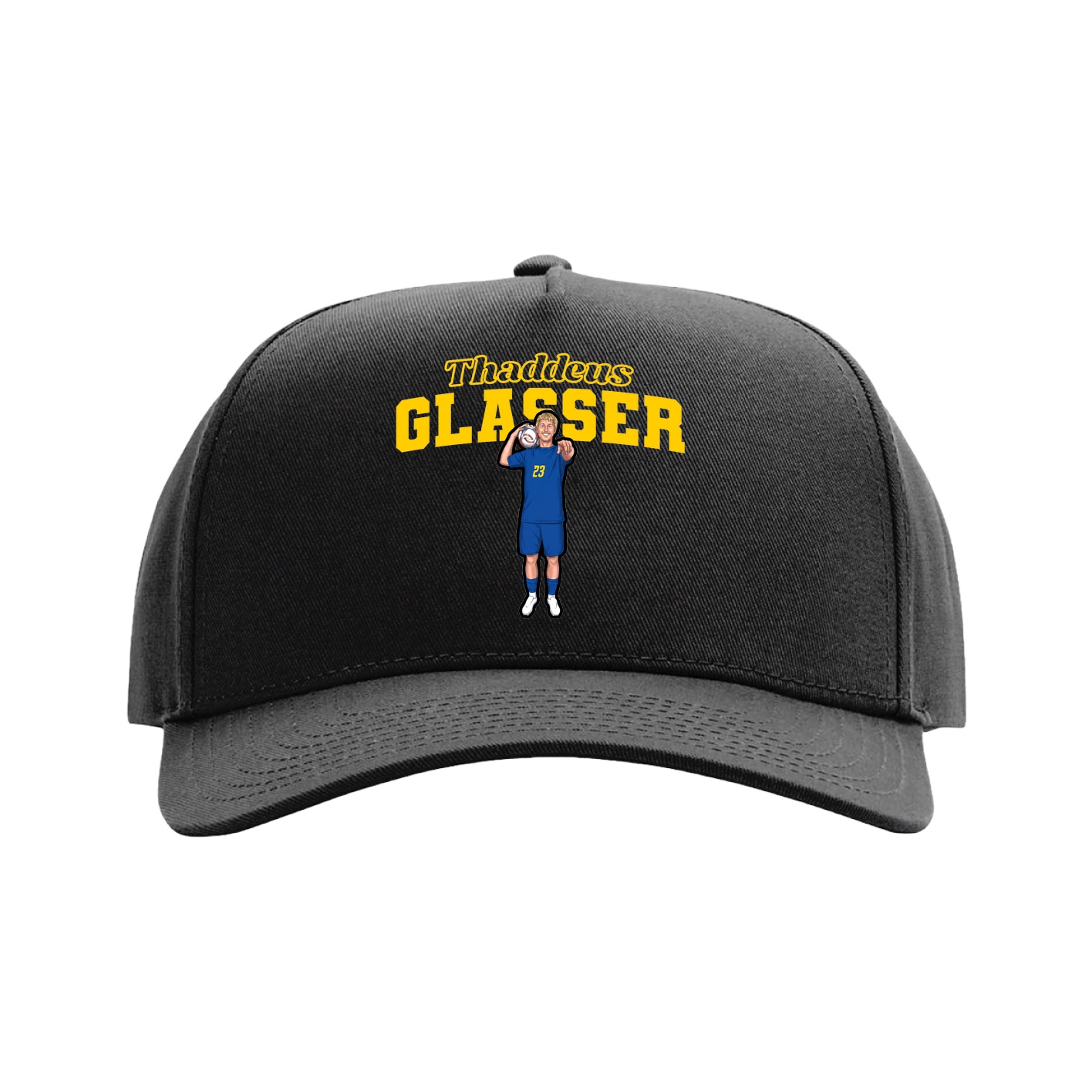 Full Fabric Five-Panel Champ Cap — Name Arch in Black
