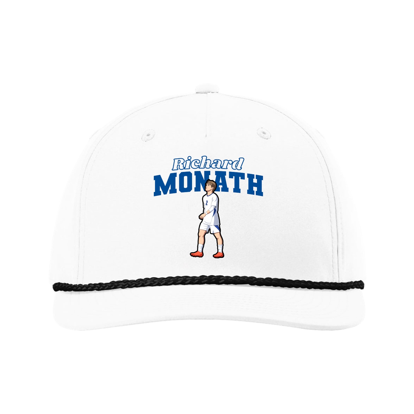 Five-Panel Classic Rope Cap — Name Arch in White
