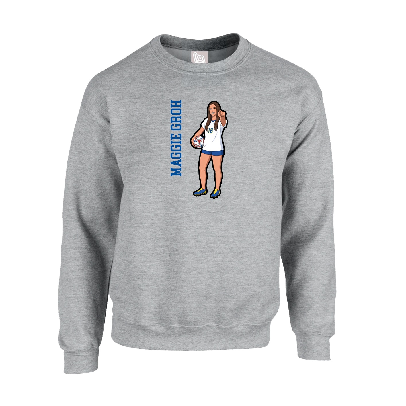 Fleece Crew — Name Vertical in Grey