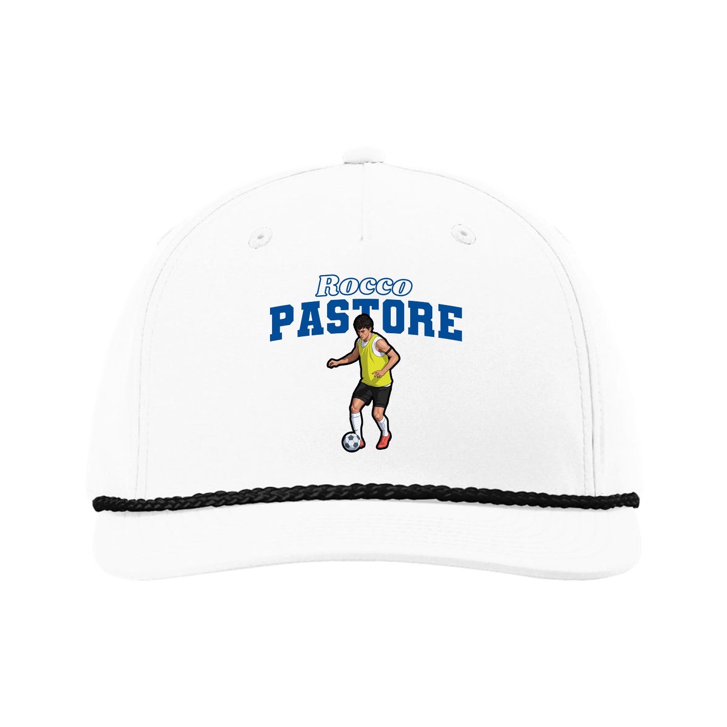 Five-Panel Classic Rope Cap — Name Arch in White