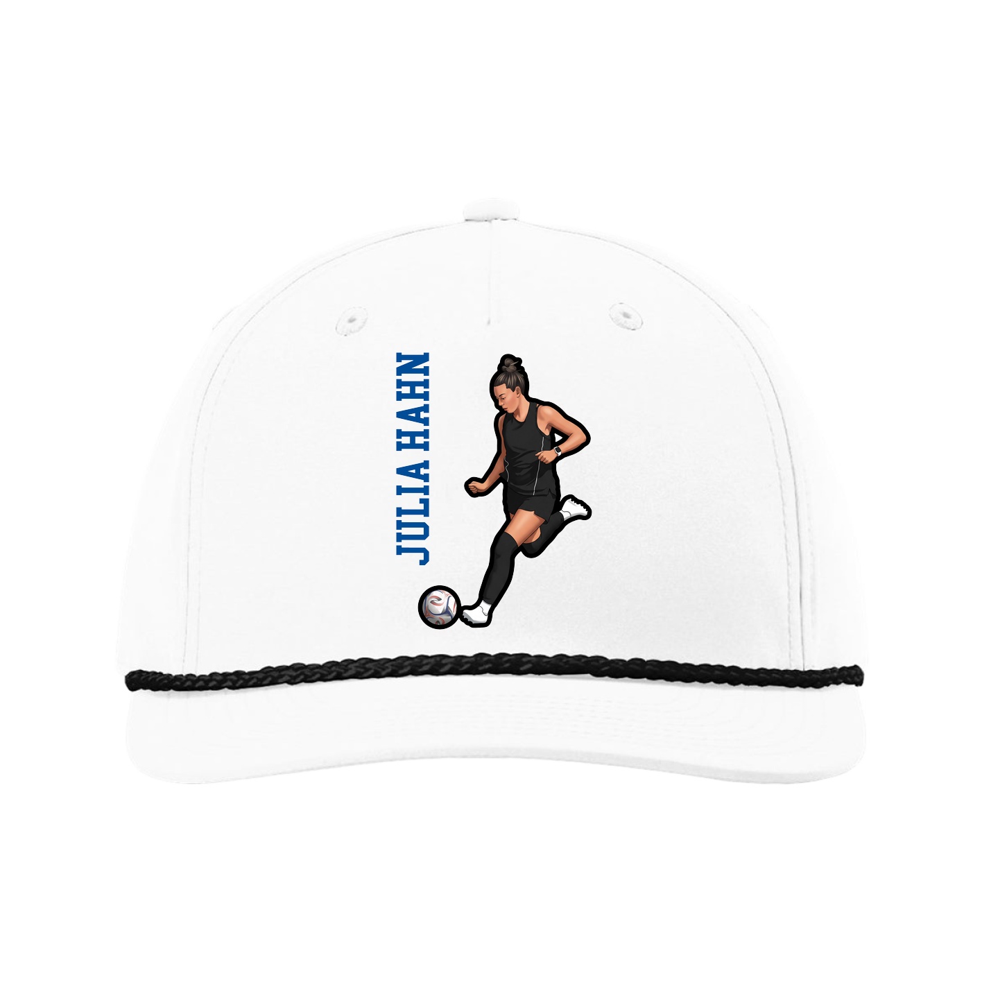Five-Panel Classic Rope Cap — Name Vertical in White