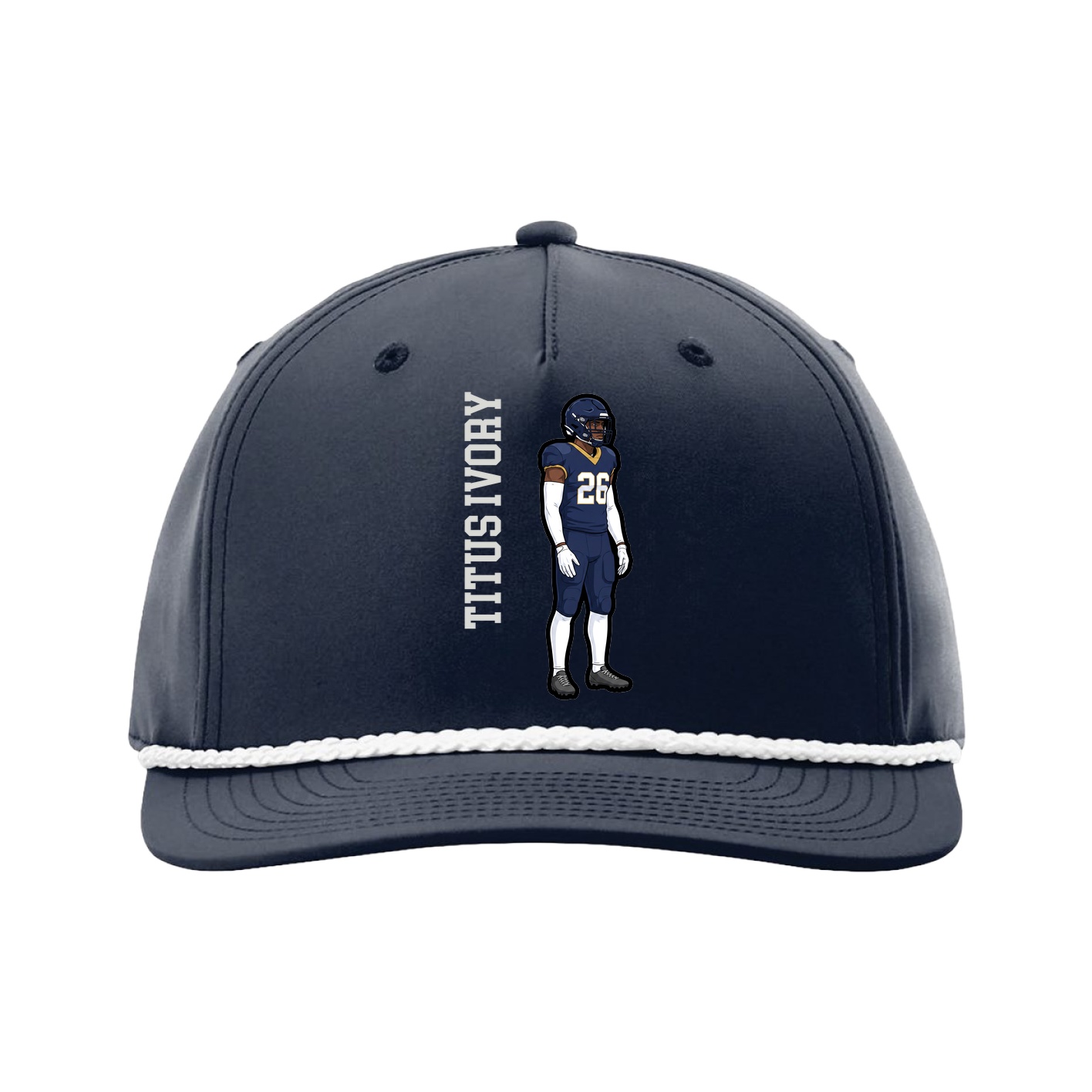 Five-Panel Classic Rope Cap — Name Vertical in Navy
