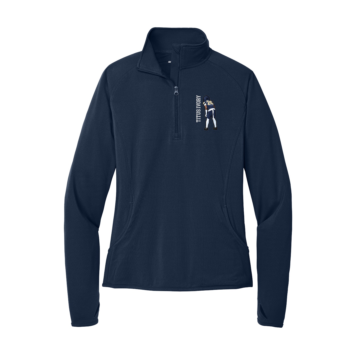 Women's Q-Zip Pullover — Name Vertical in Navy