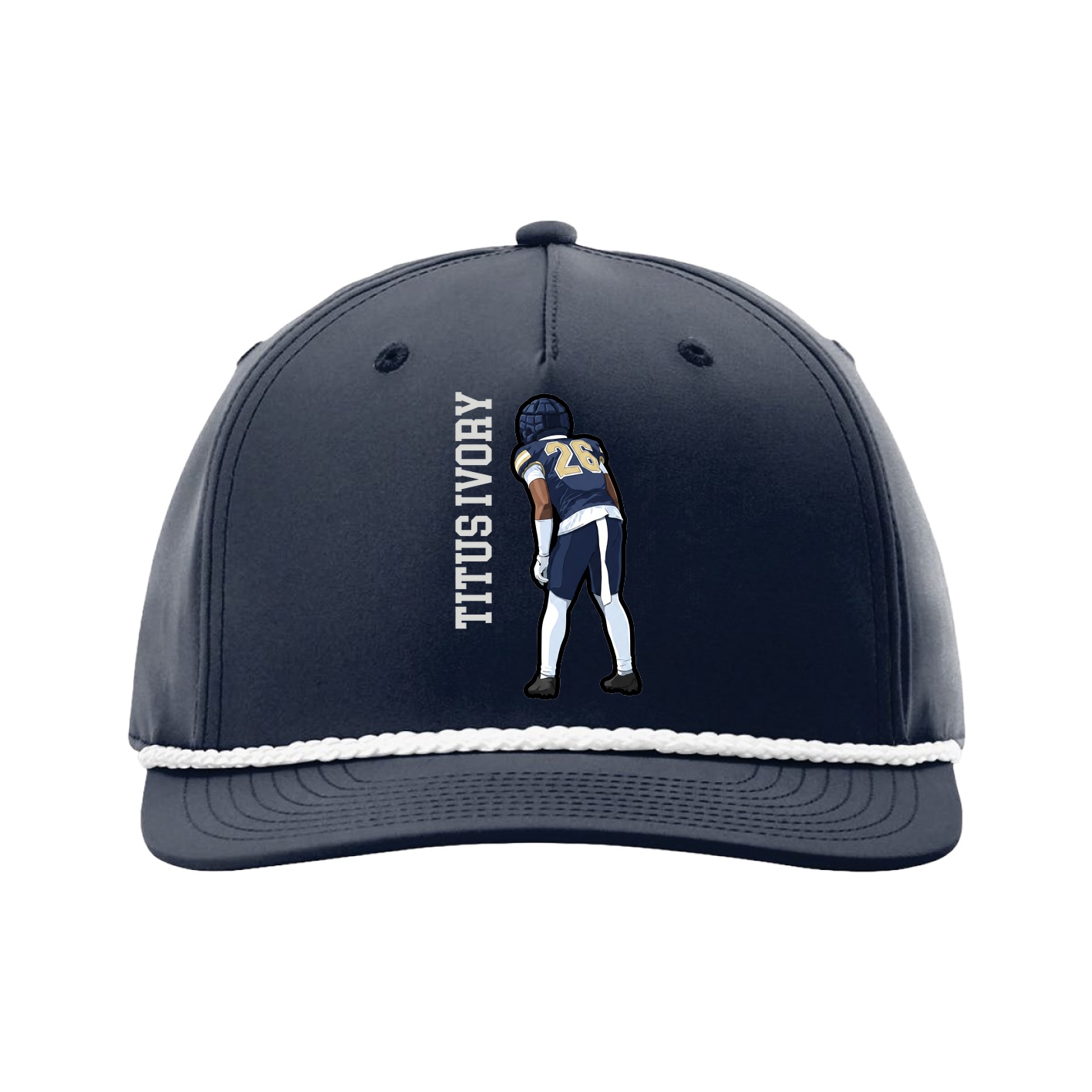 Five-Panel Classic Rope Cap — Name Vertical in Navy