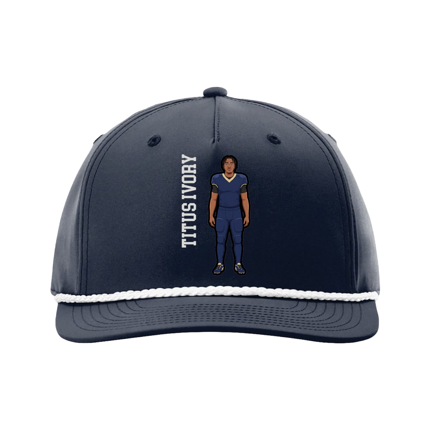 Five-Panel Classic Rope Cap — Name Vertical in Navy