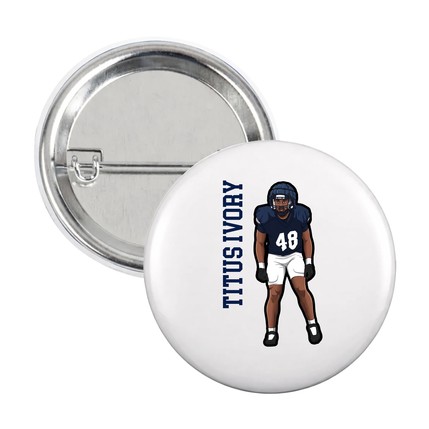 Game Day Button — Name Vertical in White