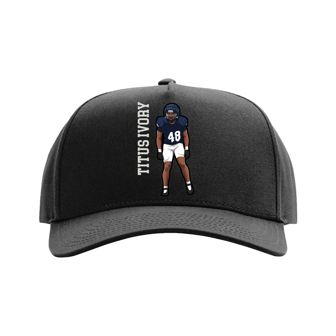 Full Fabric Five-Panel Champ Cap — Name Vertical in Black