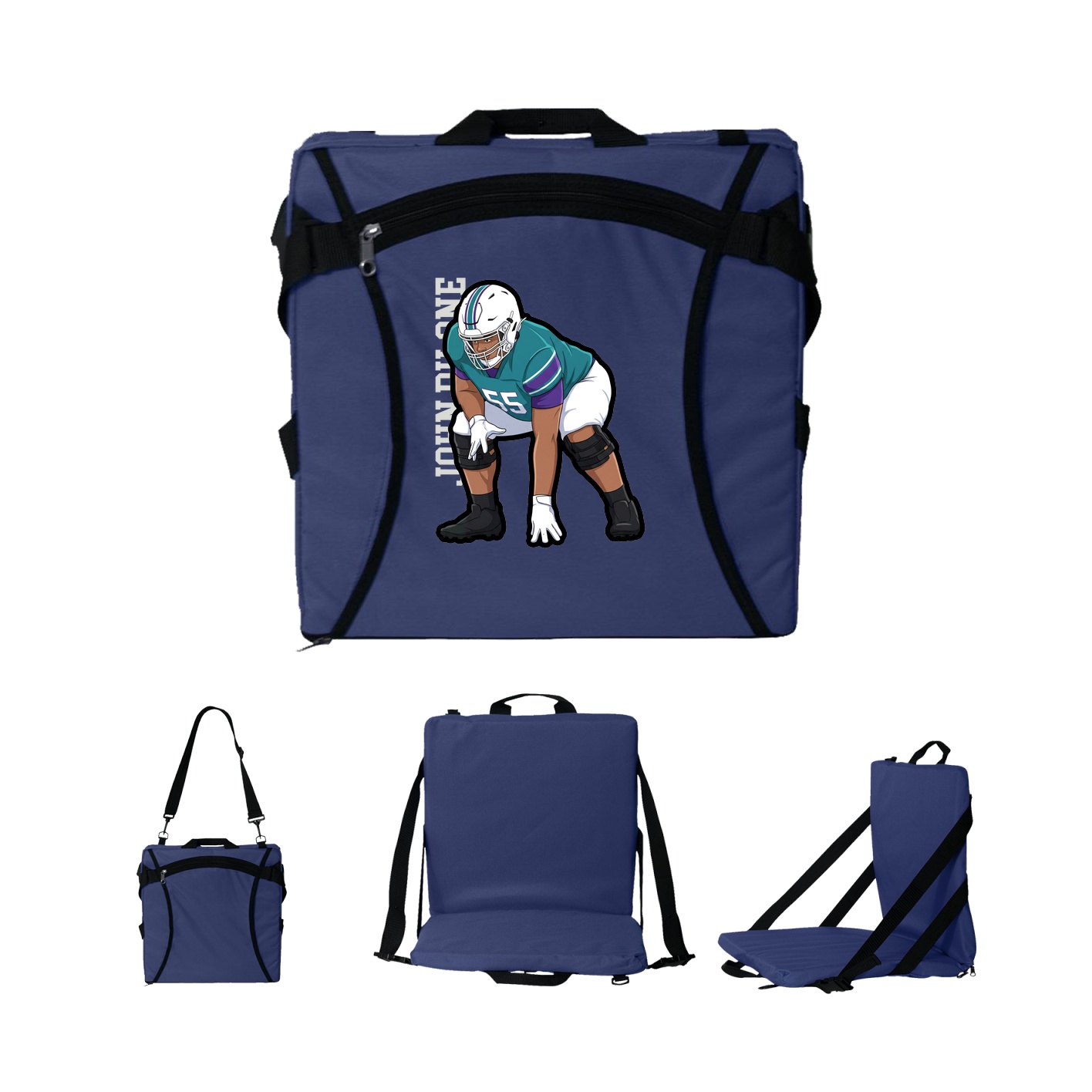 Folding Stadium Seat — Name Vertical in Navy
