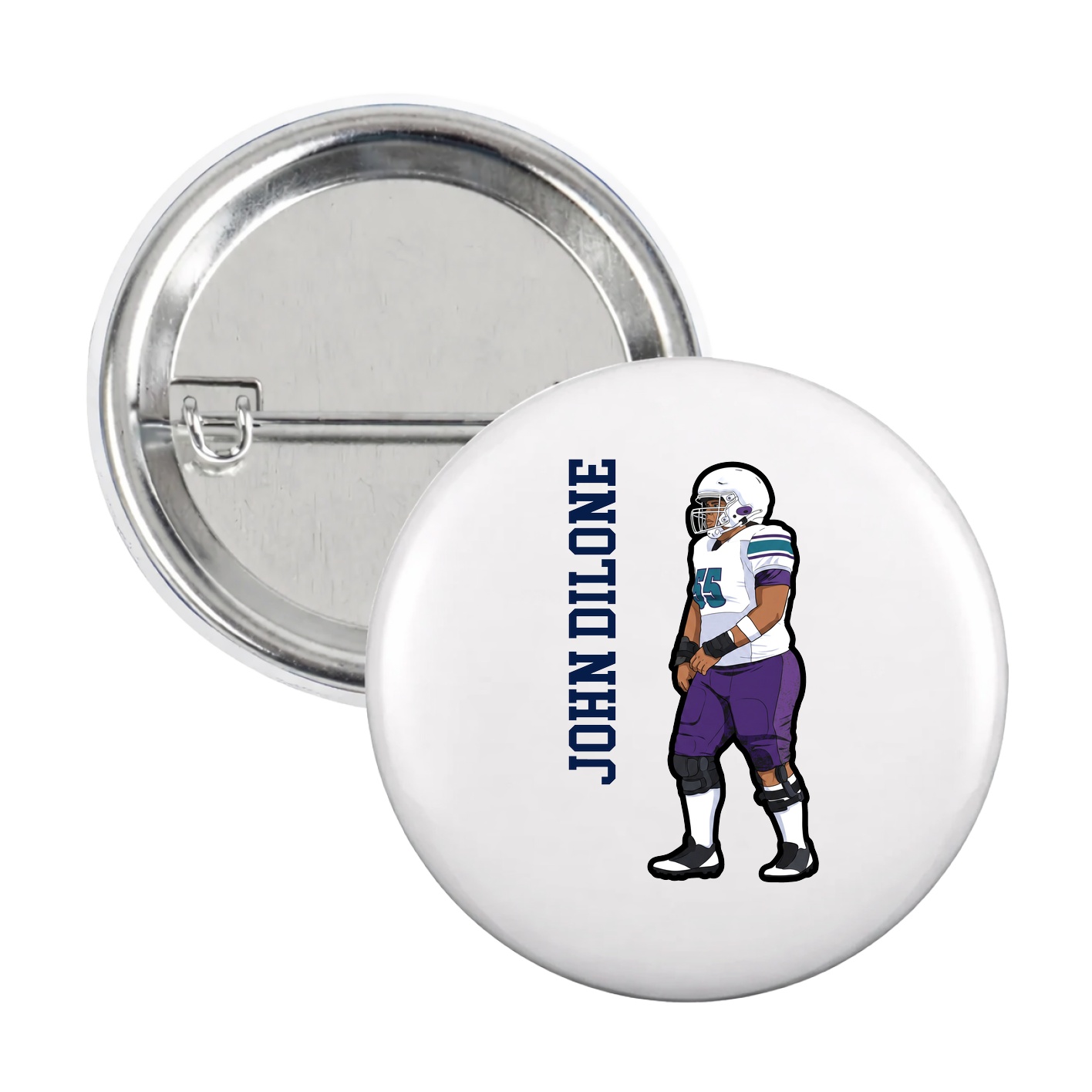 Game Day Button — Name Vertical in White