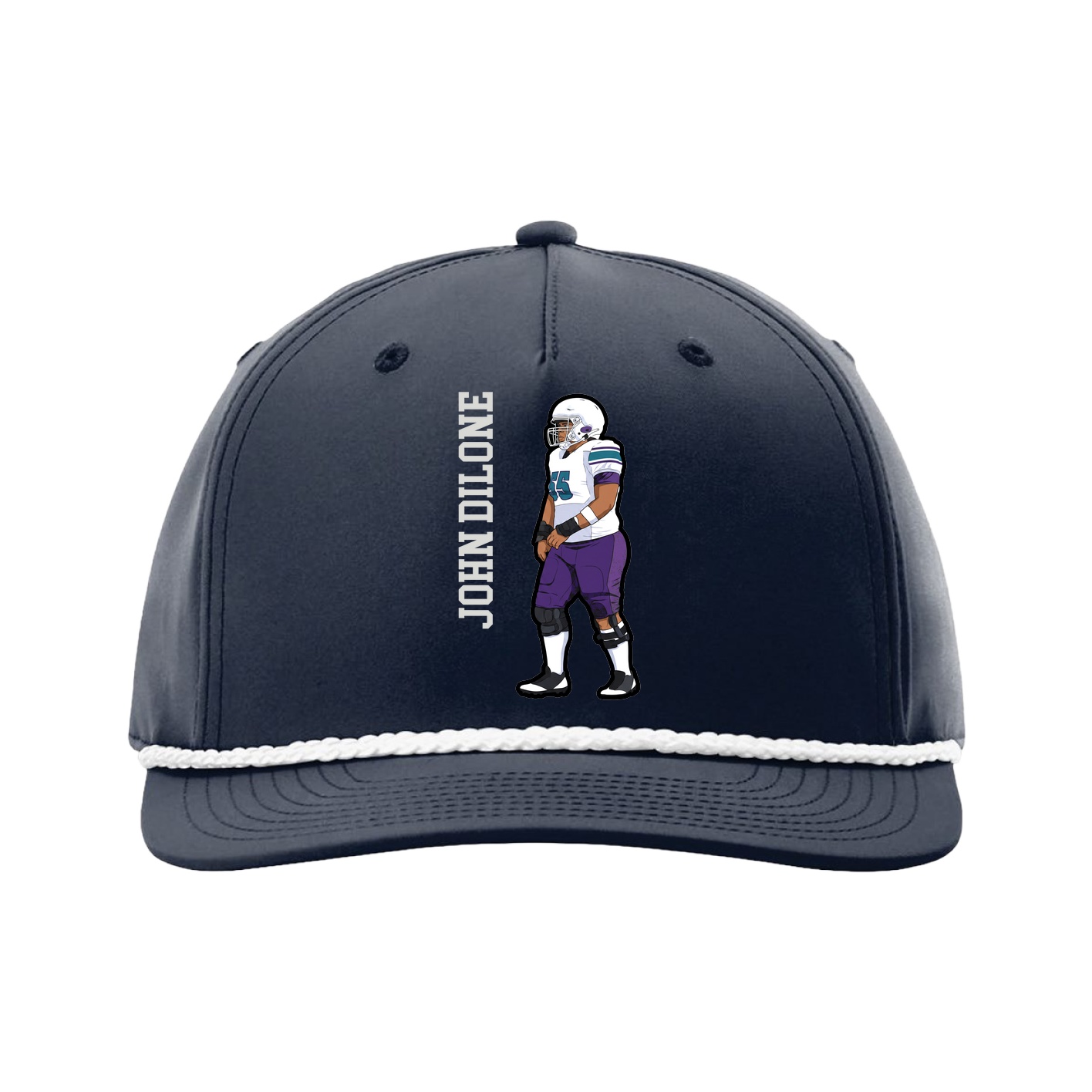 Five-Panel Classic Rope Cap — Name Vertical in Navy