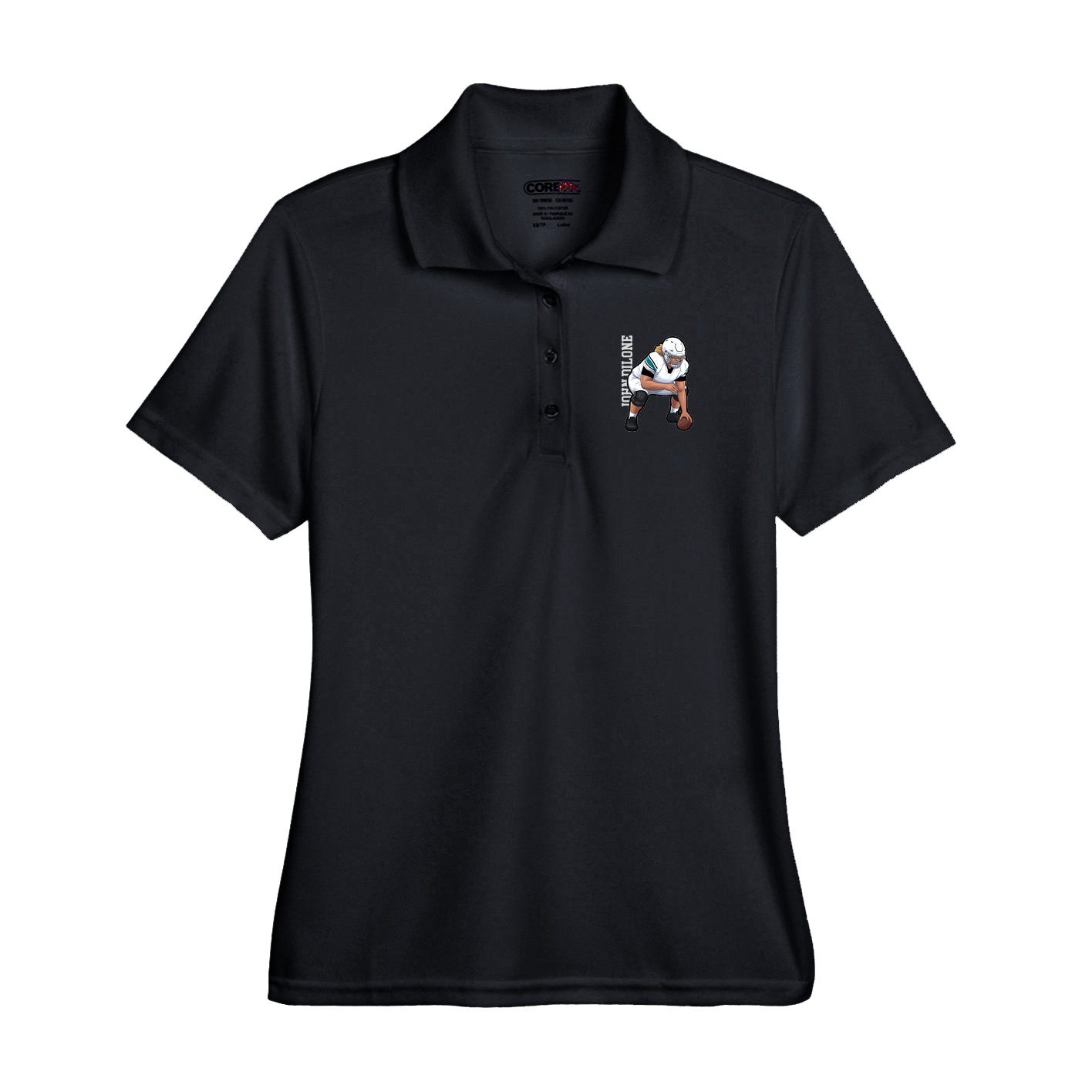 Performance Polo — Name Vertical in Black