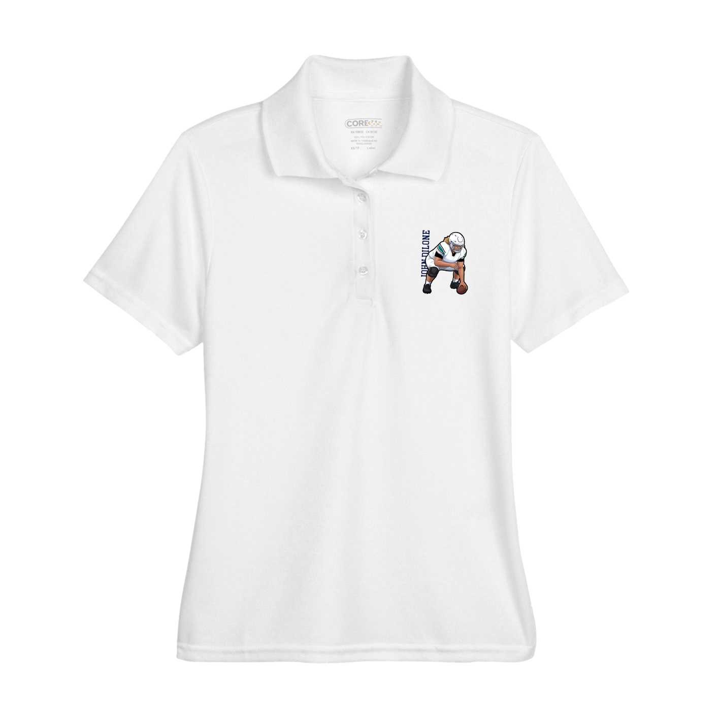 Womens Performance Polo — Name Vertical in White