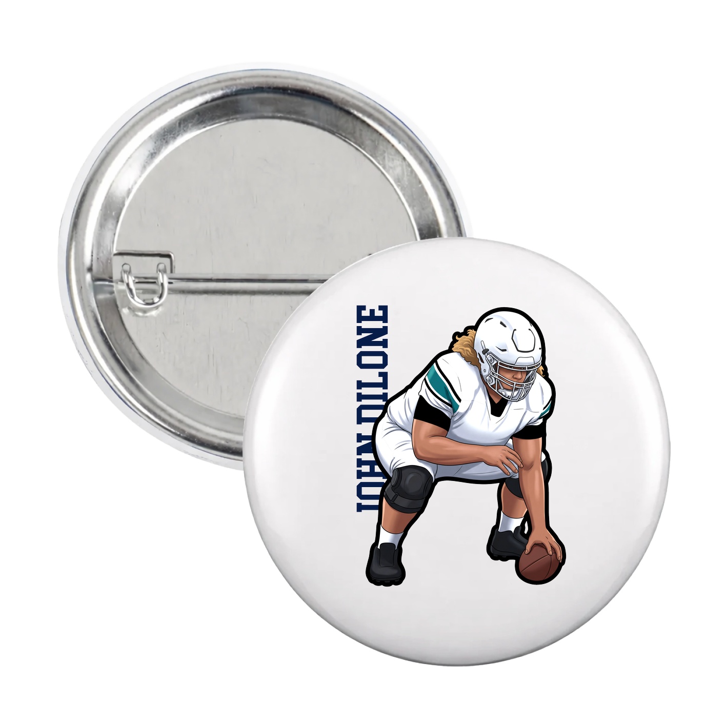 Game Day Button — Name Vertical in White