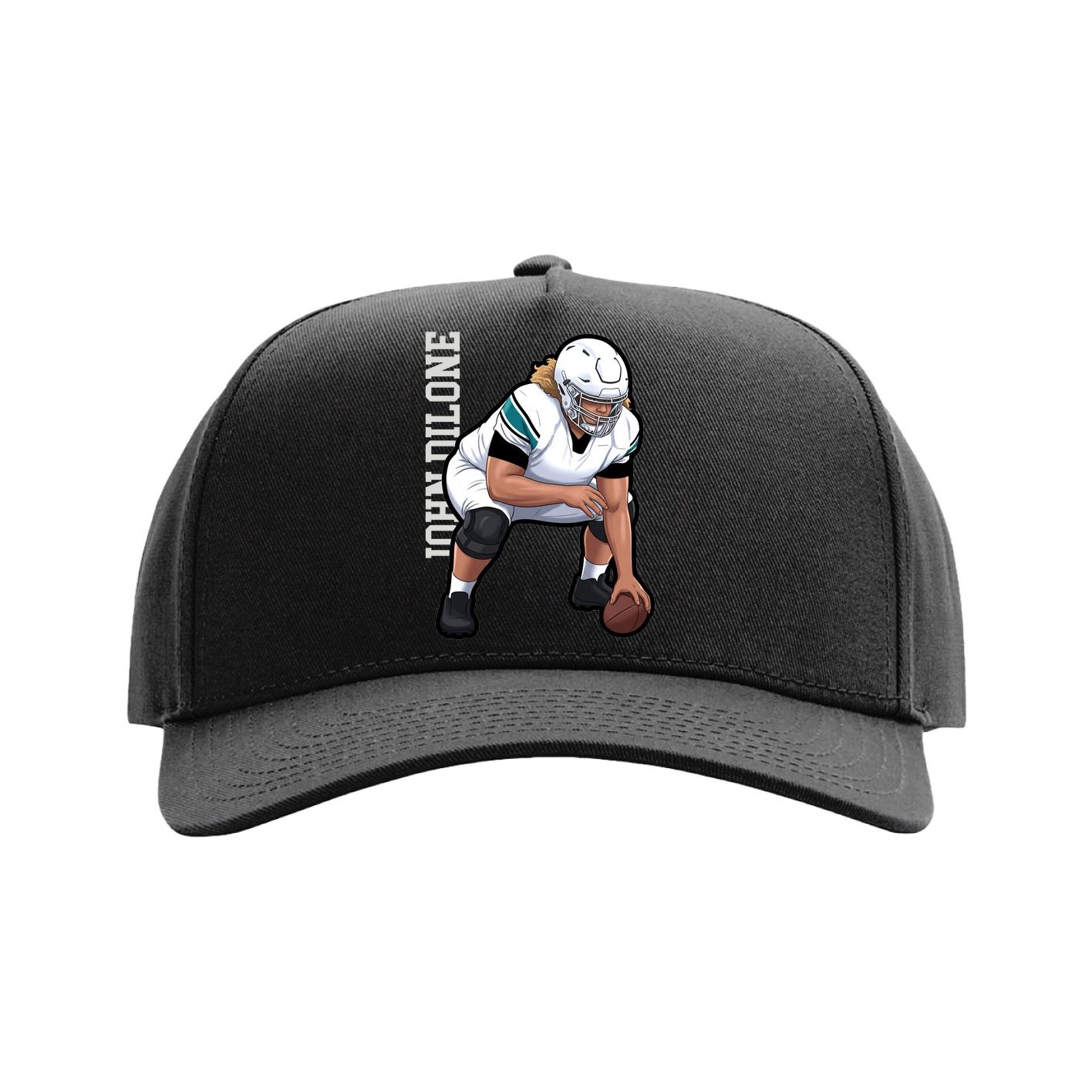 Full Fabric Five-Panel Champ Cap — Name Vertical in Black
