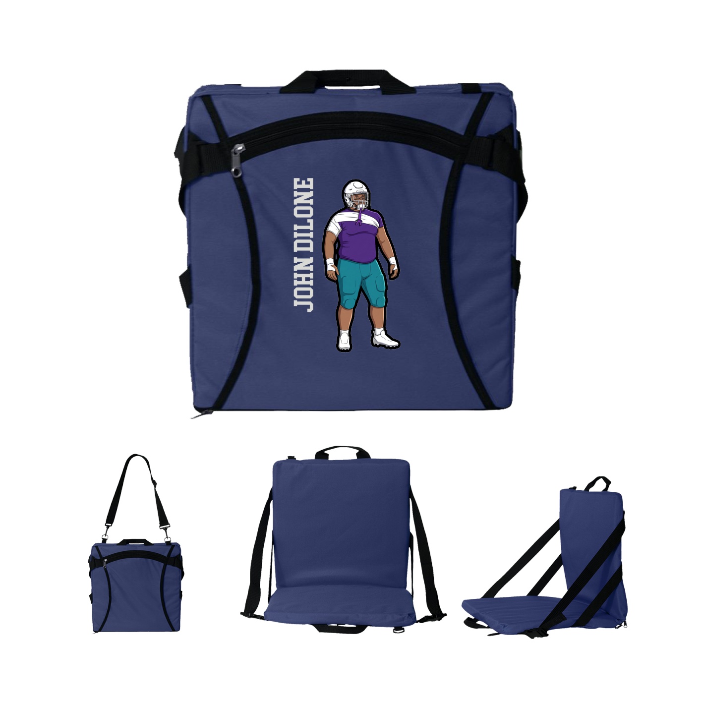 Folding Stadium Seat — Name Vertical in Navy