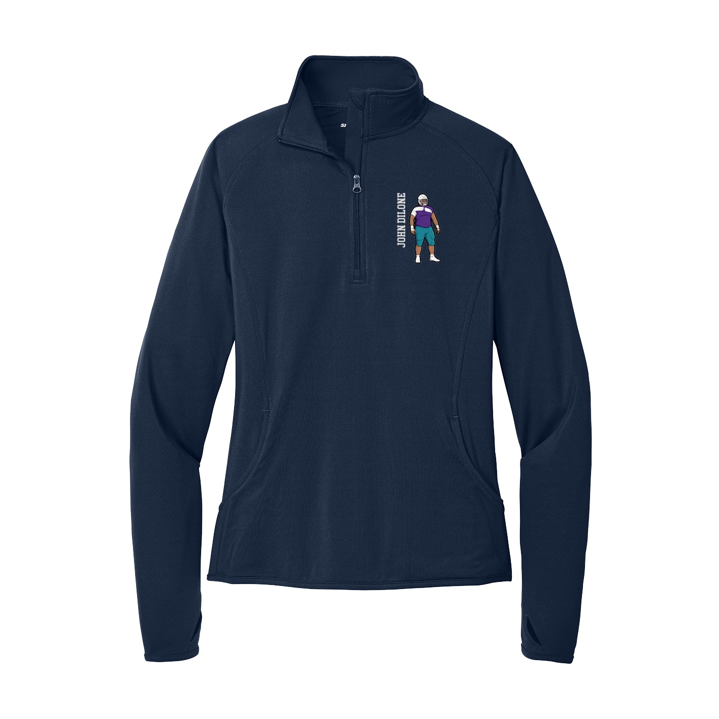 Women's Q-Zip Pullover — Name Vertical in Navy