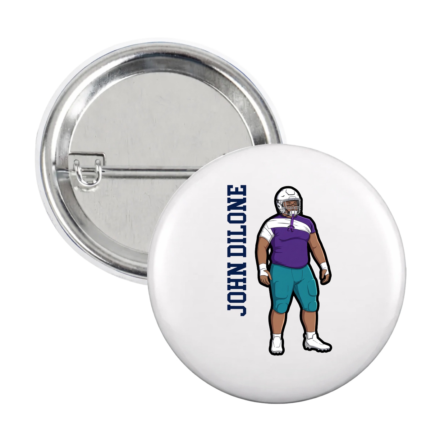 Game Day Button — Name Vertical in White