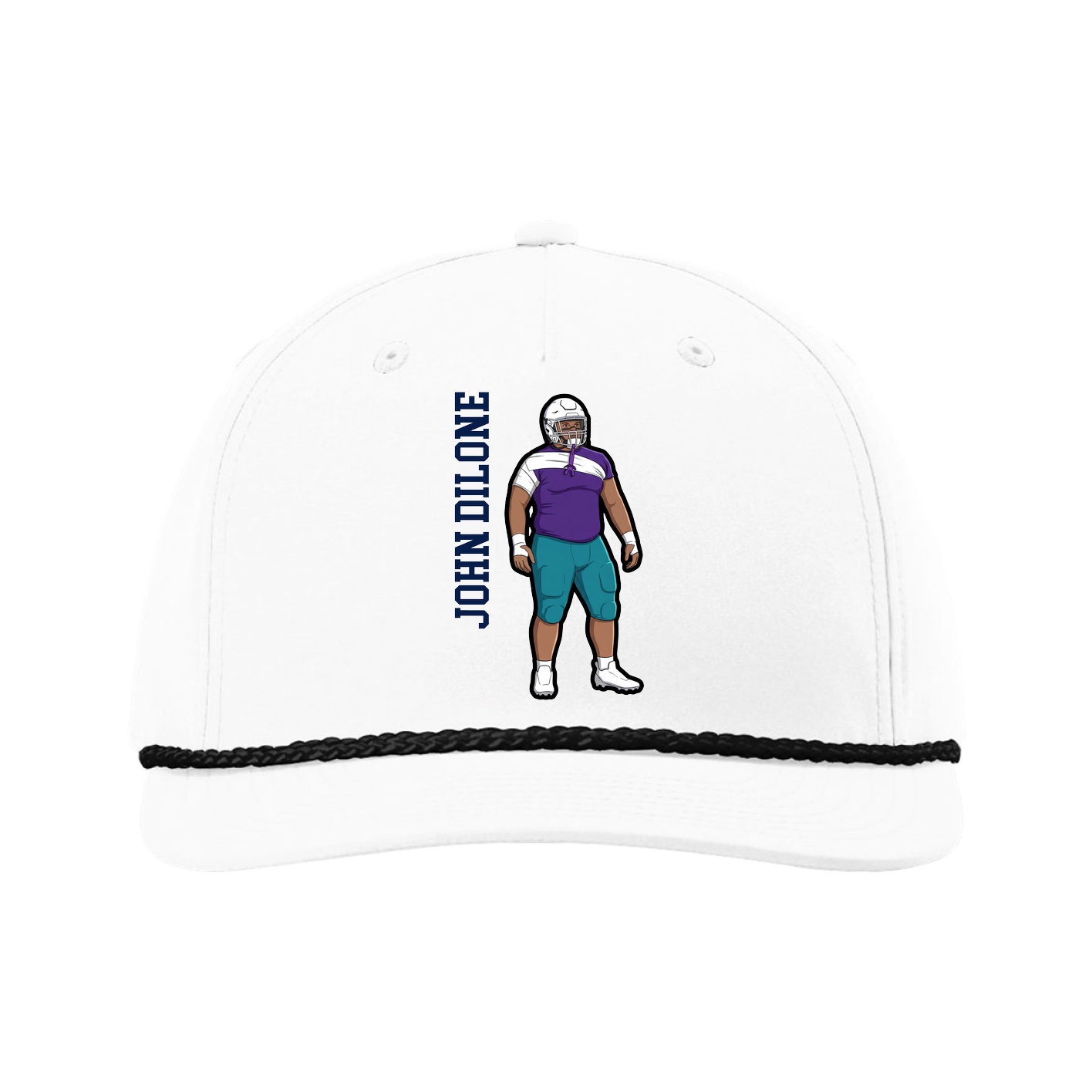 Five-Panel Classic Rope Cap — Name Vertical in White