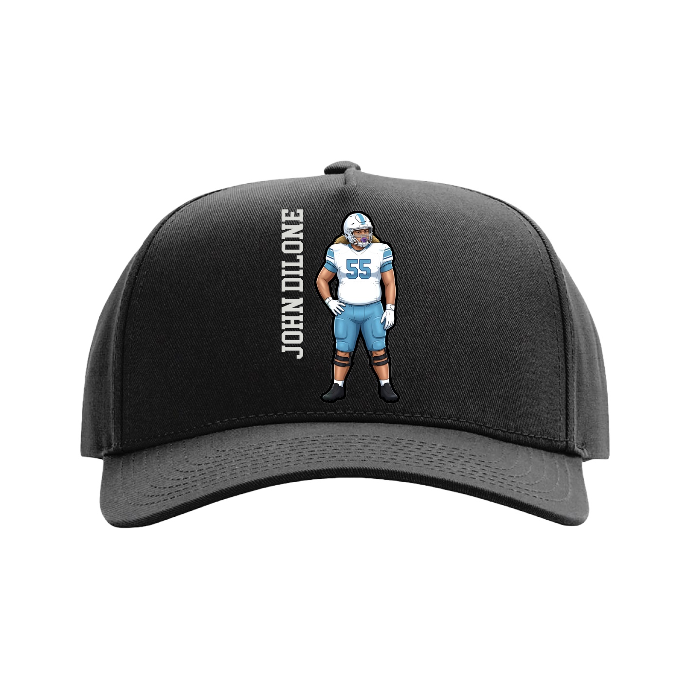 Full Fabric Five-Panel Champ Cap — Name Vertical in Black