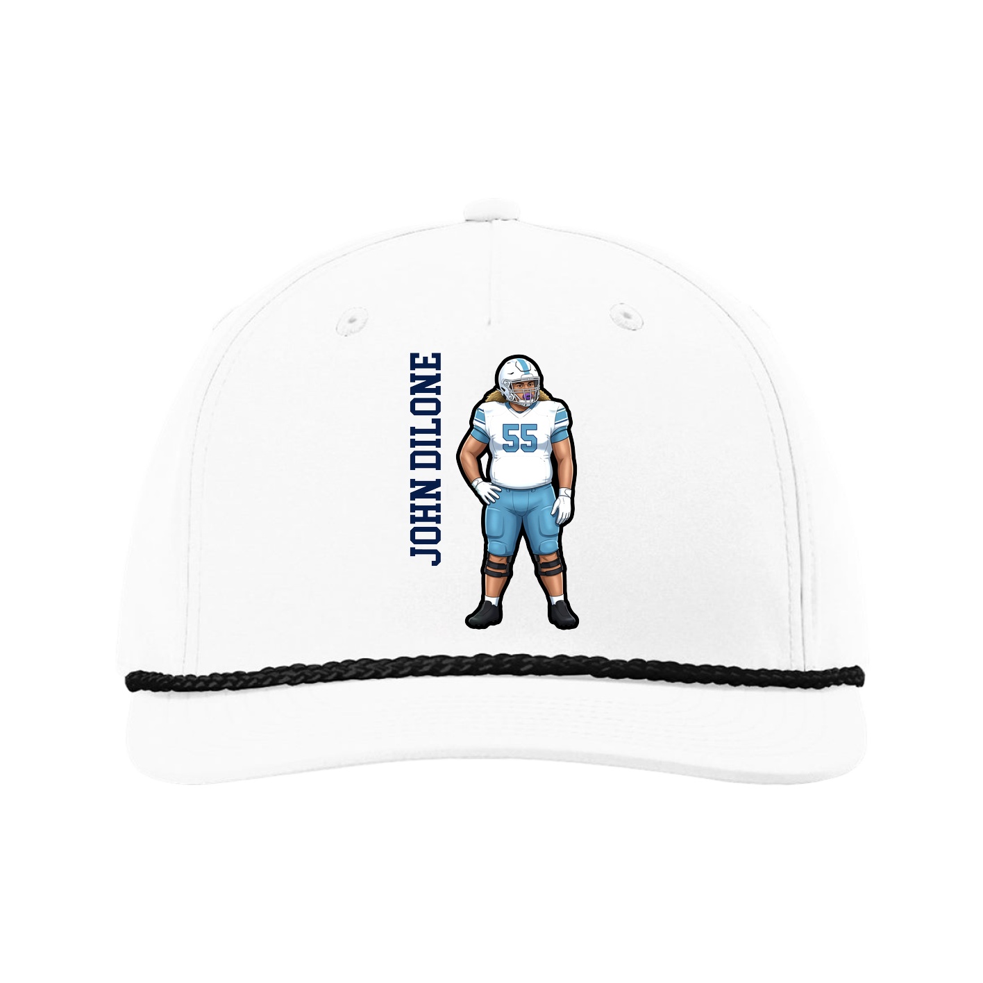 Five-Panel Classic Rope Cap — Name Vertical in White