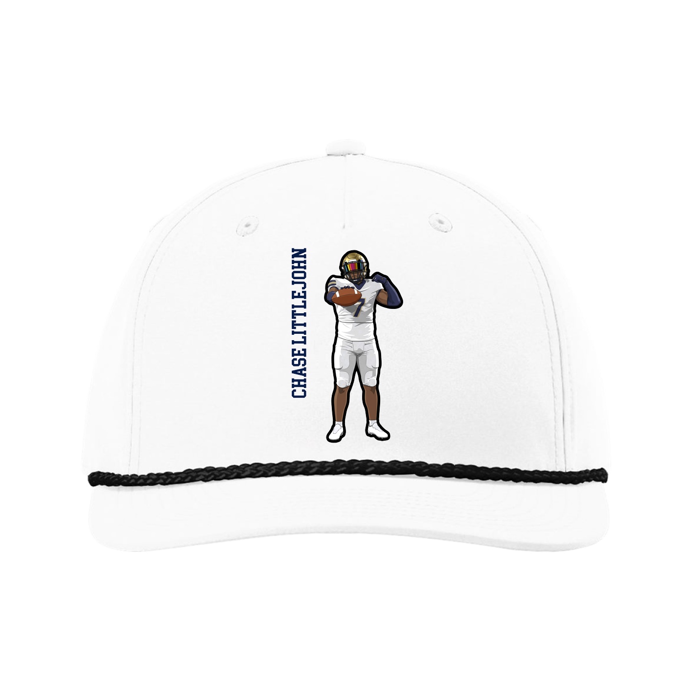 Five-Panel Classic Rope Cap — Name Vertical in White