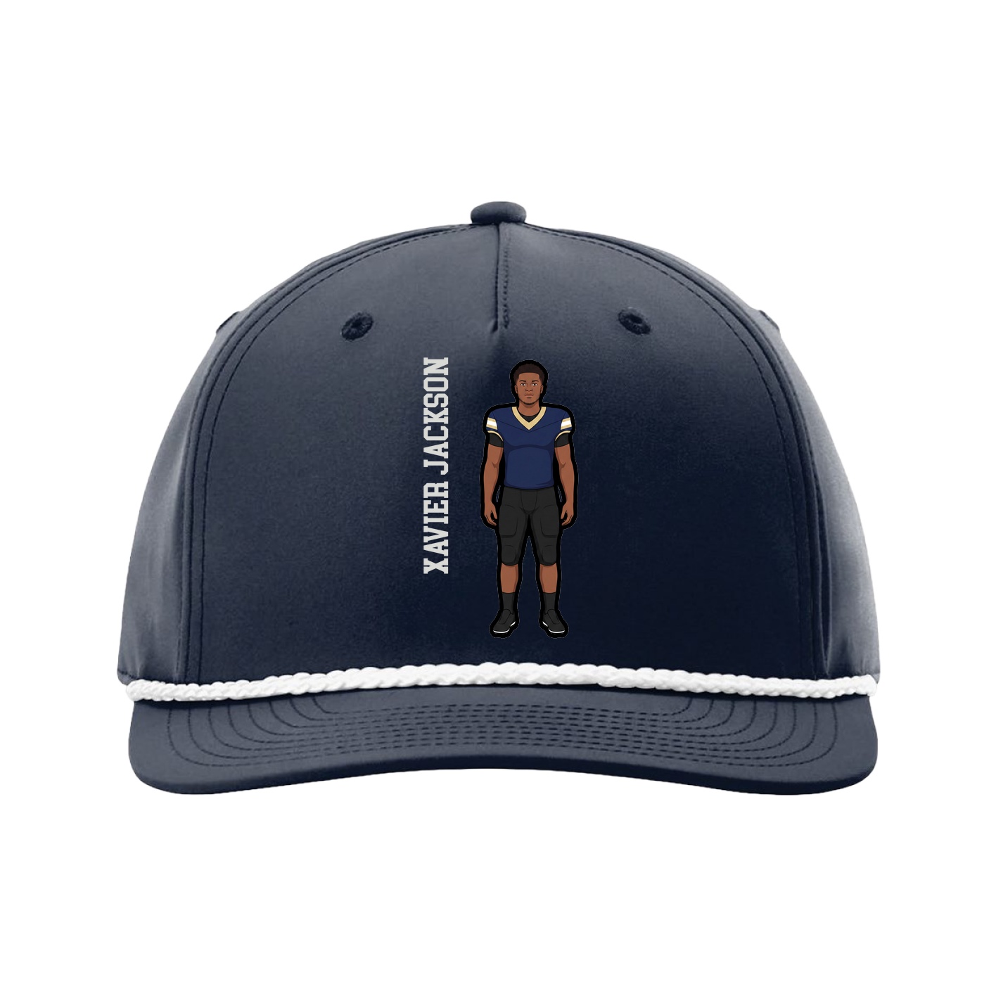 Five-Panel Classic Rope Cap — Name Vertical in Navy