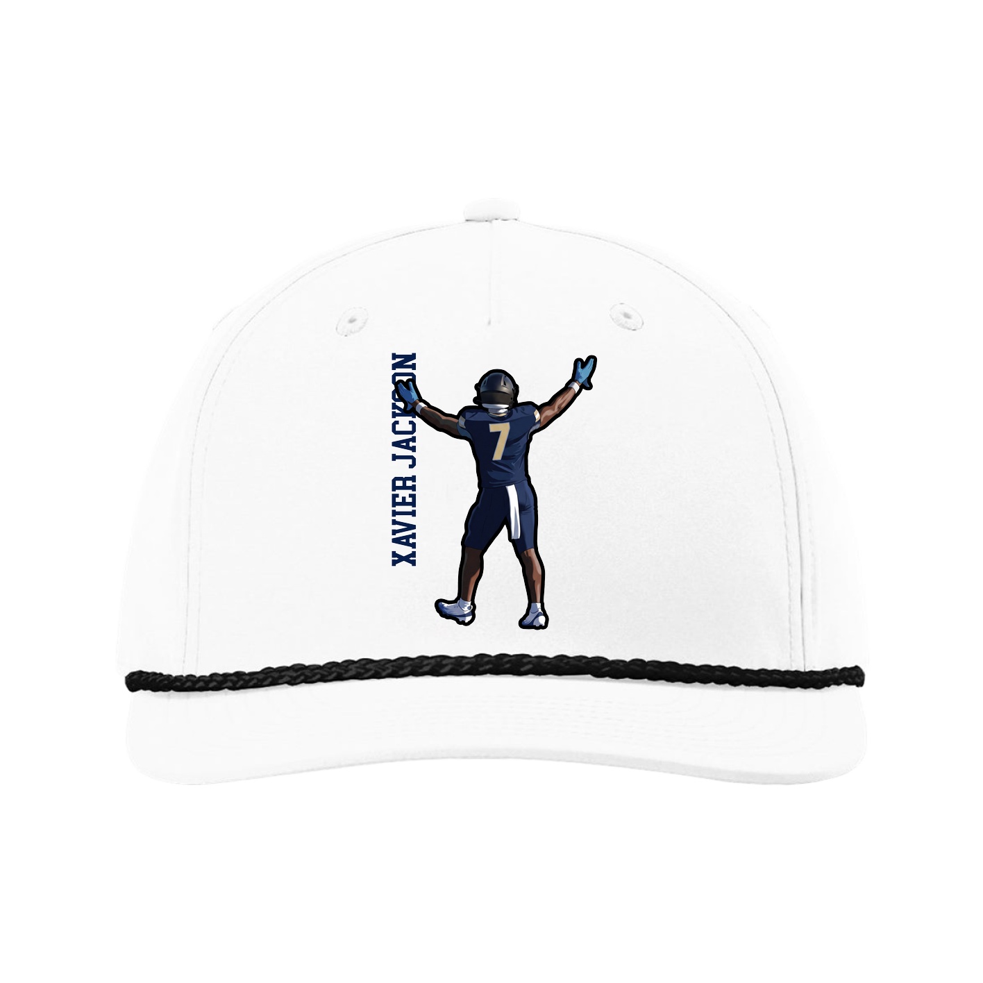 Five-Panel Classic Rope Cap — Name Vertical in White