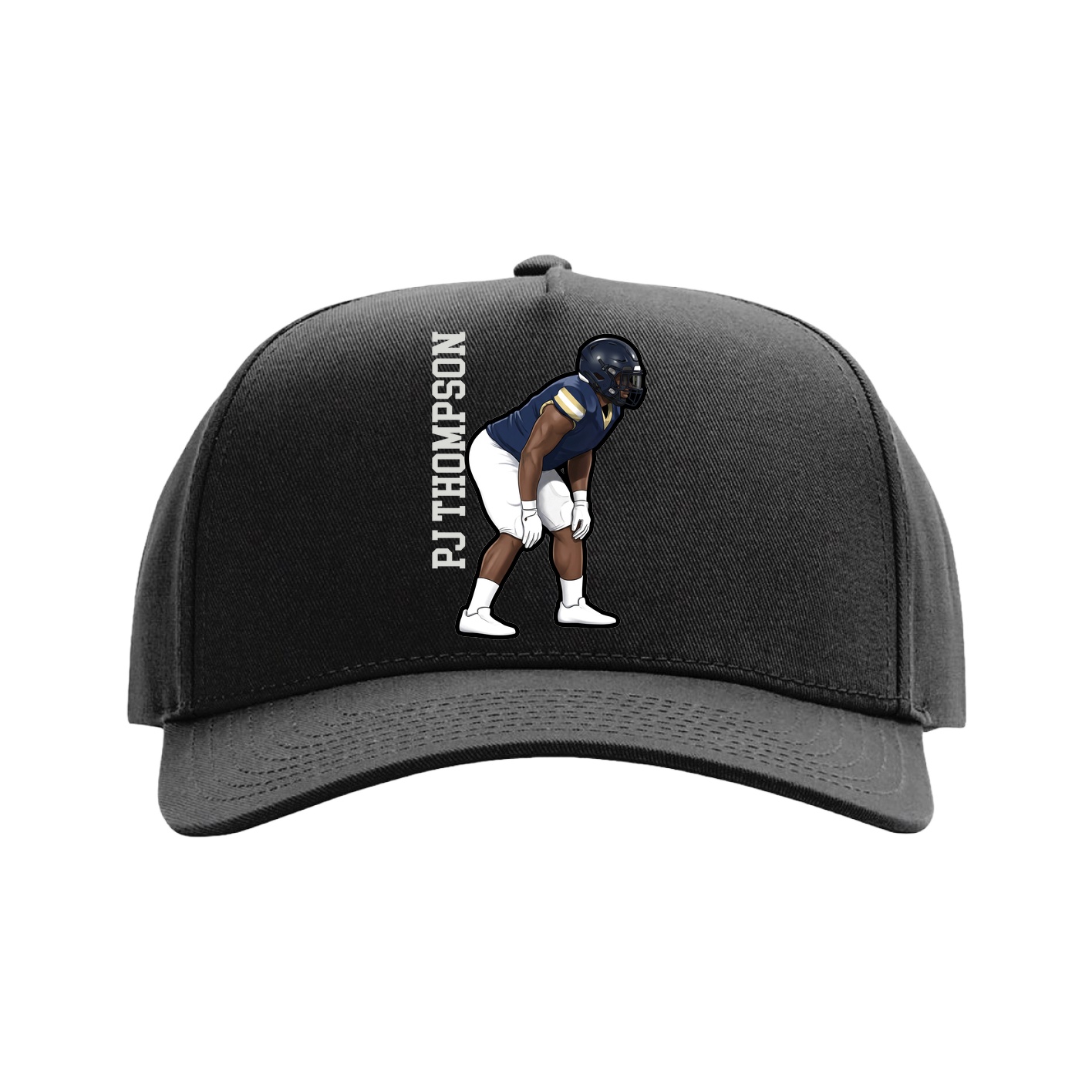 Full Fabric Five-Panel Champ Cap — Name Vertical in Black