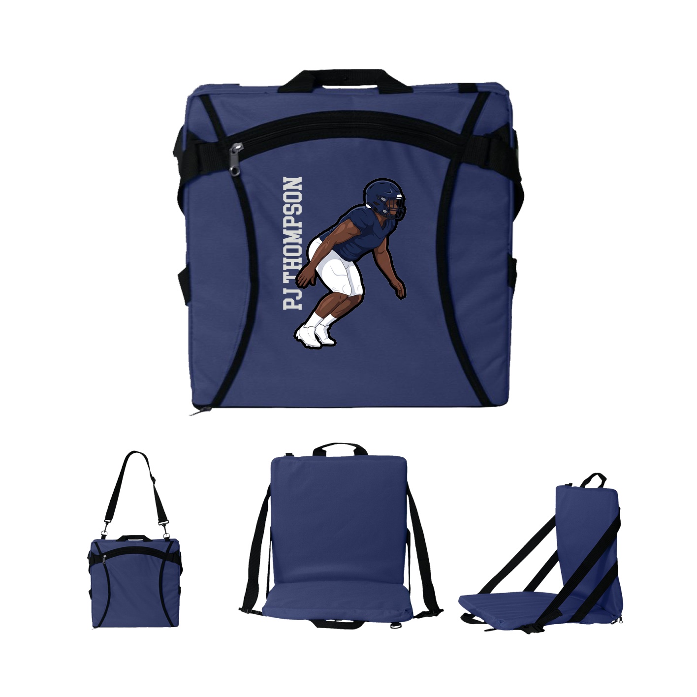 Folding Stadium Seat — Name Vertical in Navy