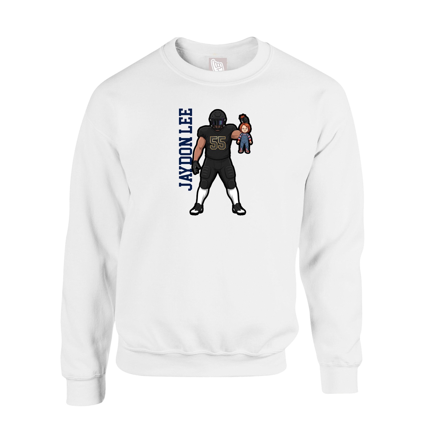 Fleece Crew — Name Vertical in White