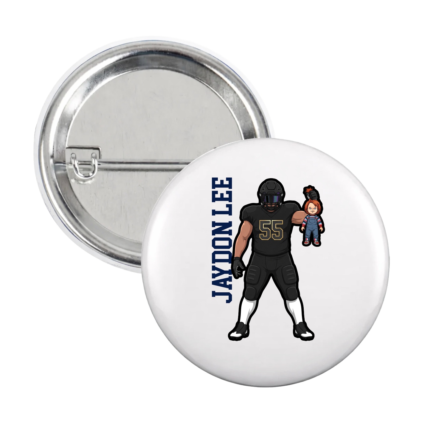 Game Day Button — Name Vertical in White