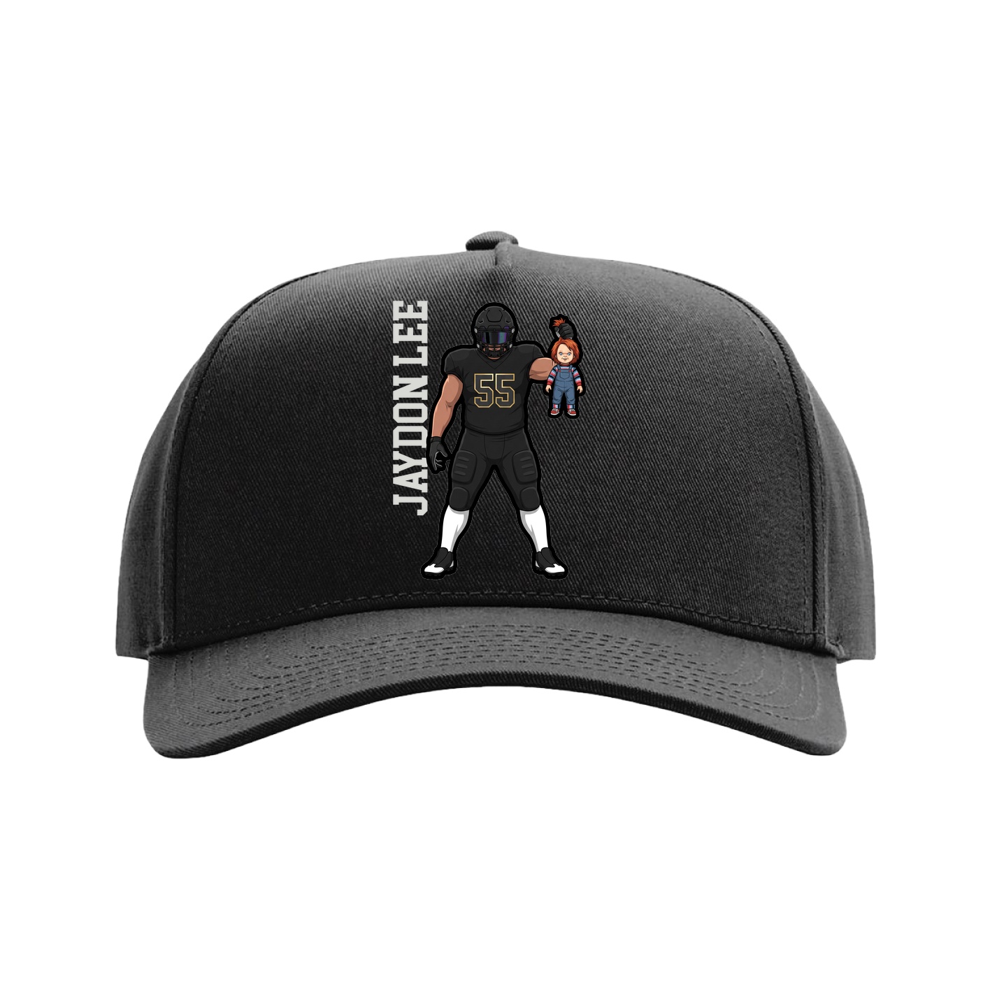 Full Fabric Five-Panel Champ Cap — Name Vertical in Black