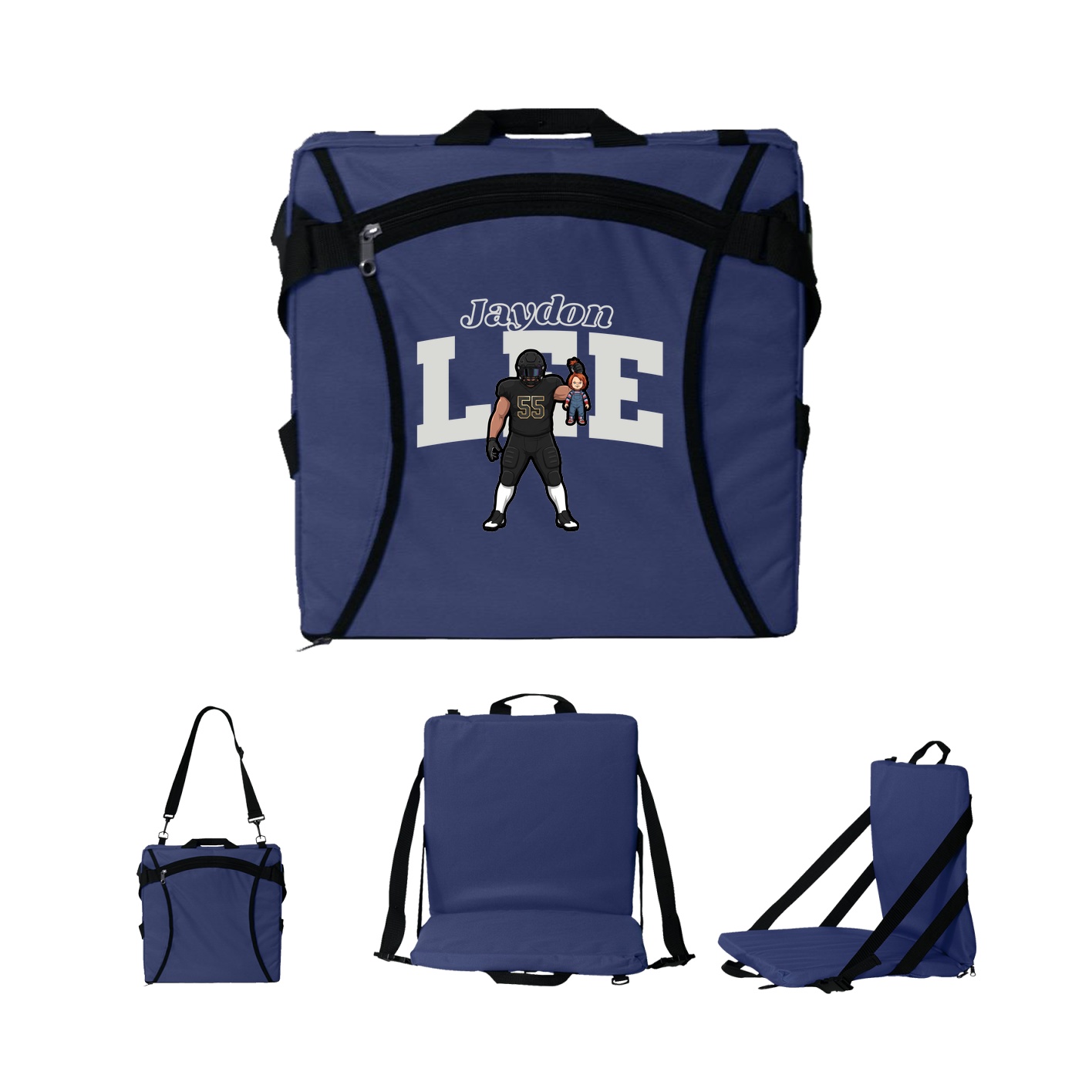 Folding Stadium Seat — Name Arch in Navy