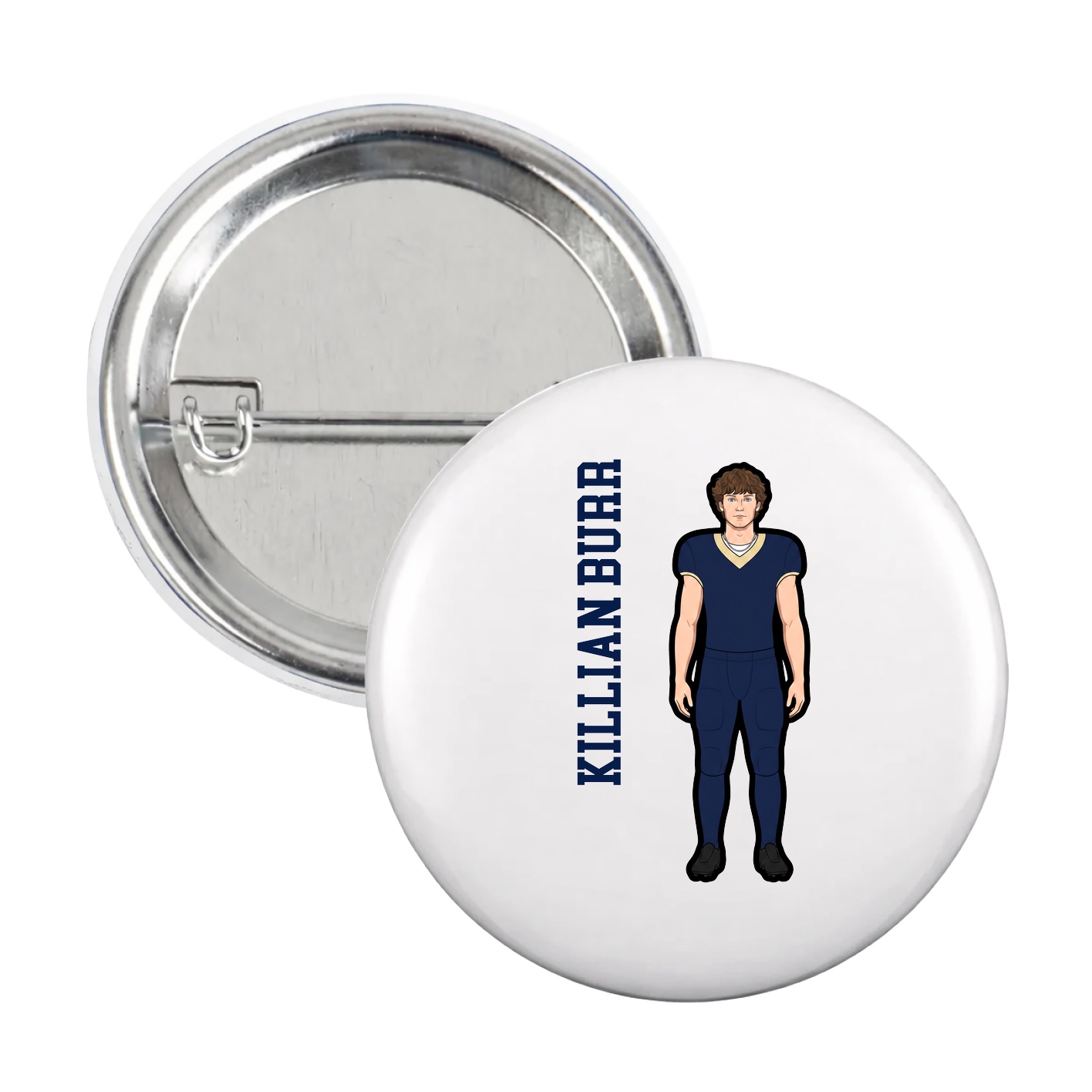 Game Day Button — Name Vertical in White
