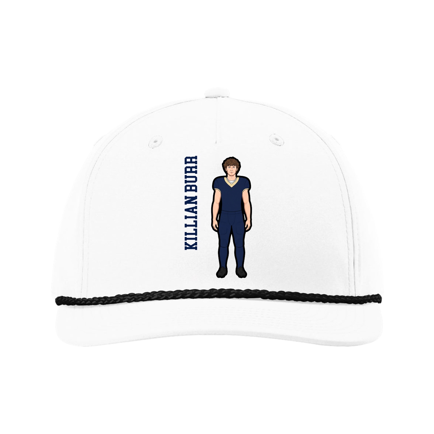 Five-Panel Classic Rope Cap — Name Vertical in White
