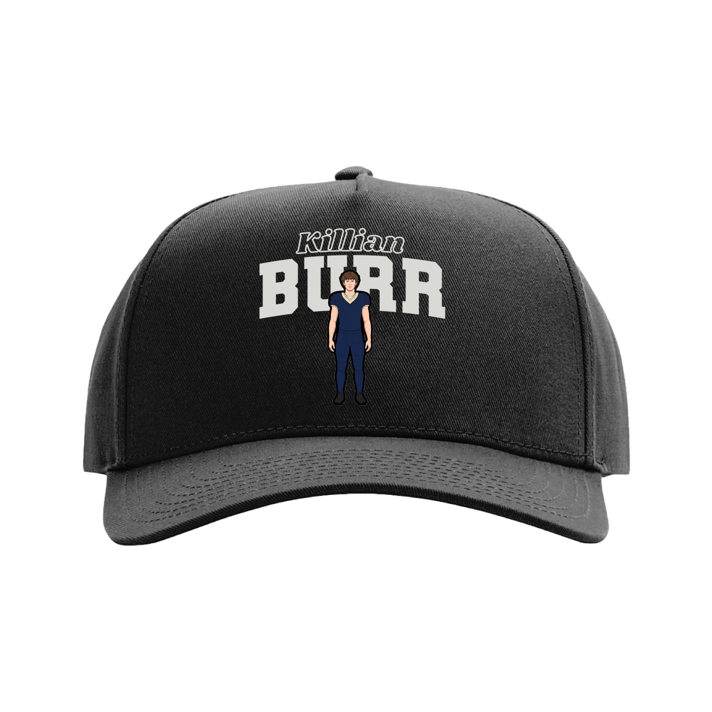 Full Fabric Five-Panel Champ Cap — Name Arch in Black