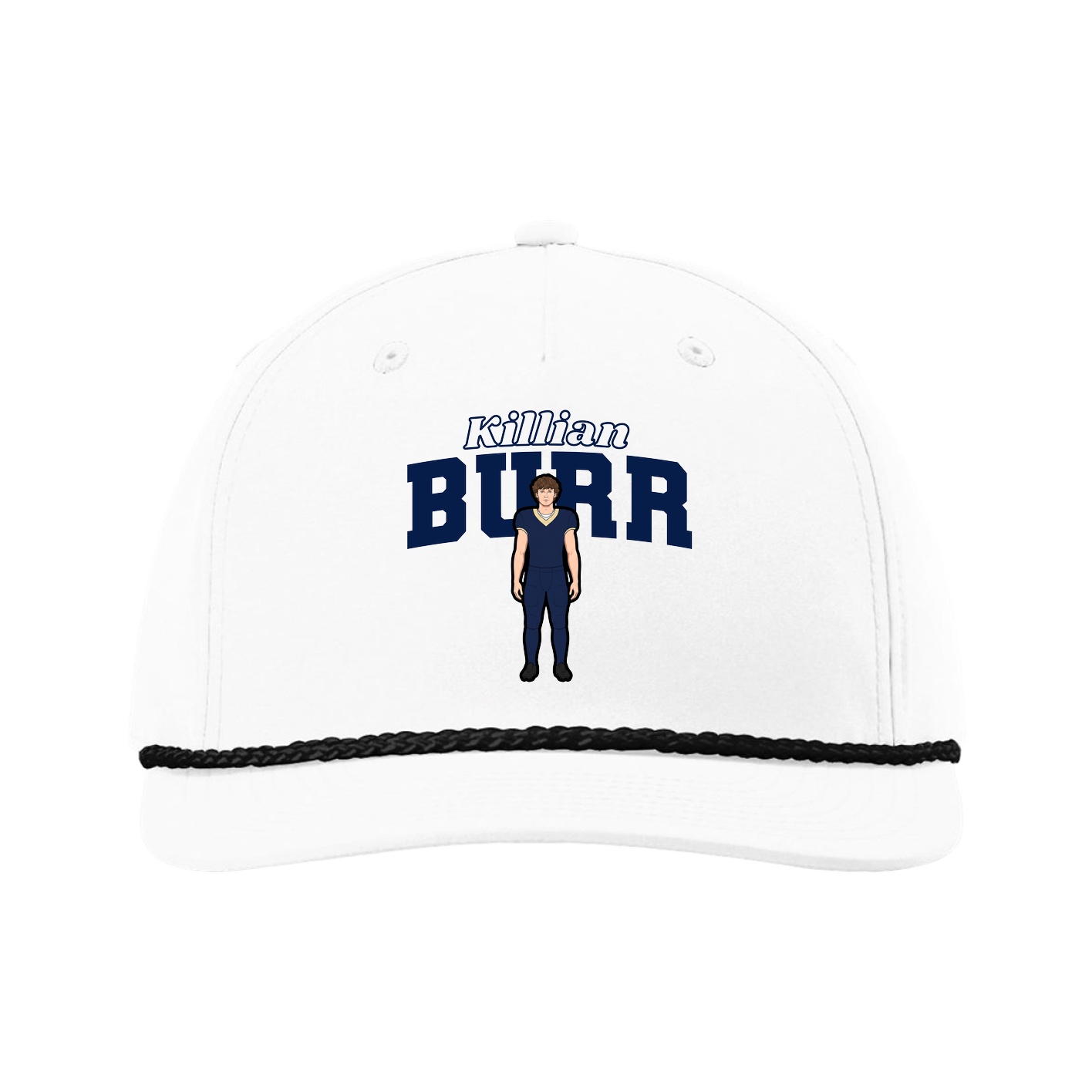 Five-Panel Classic Rope Cap — Name Arch in White