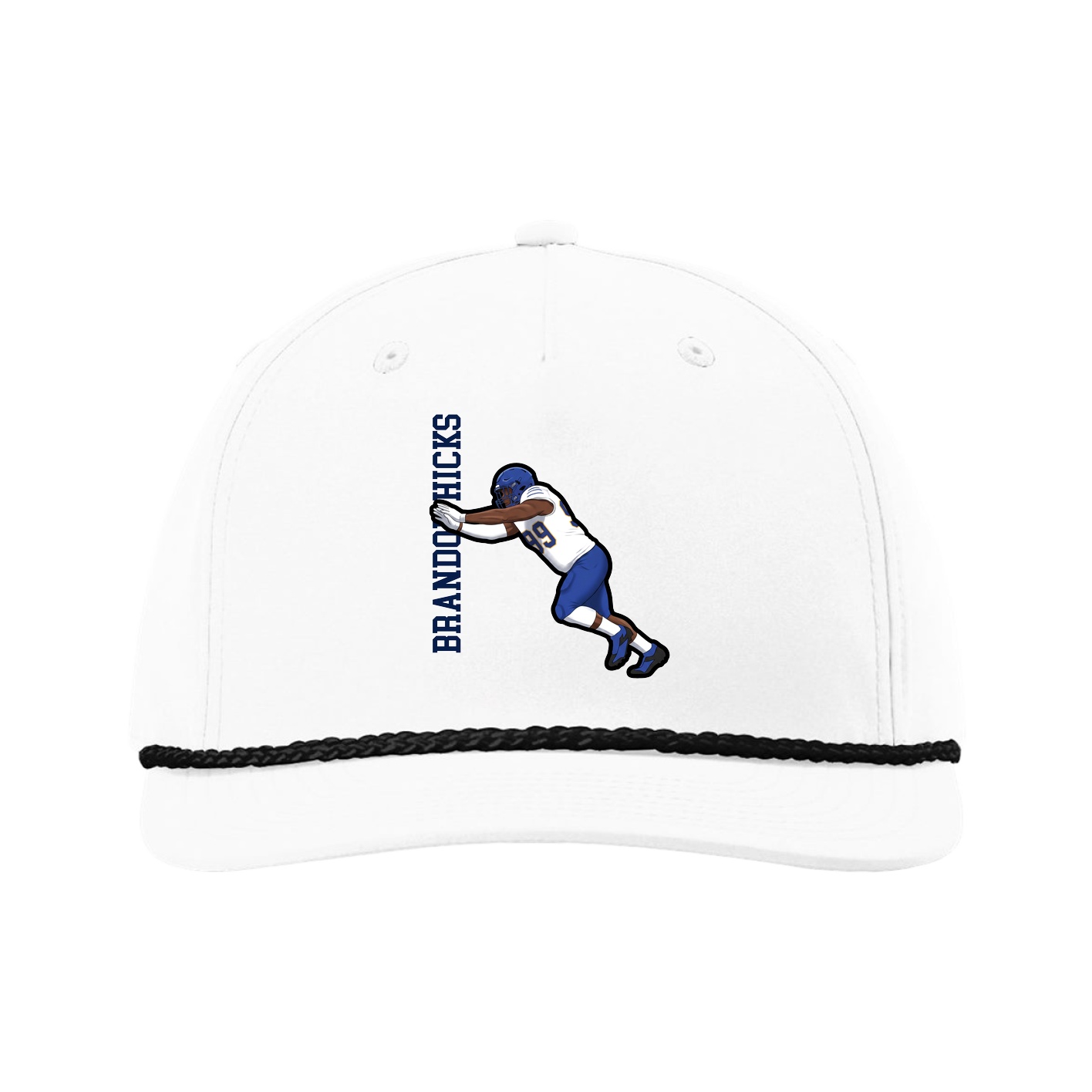 Five-Panel Classic Rope Cap — Name Vertical in White