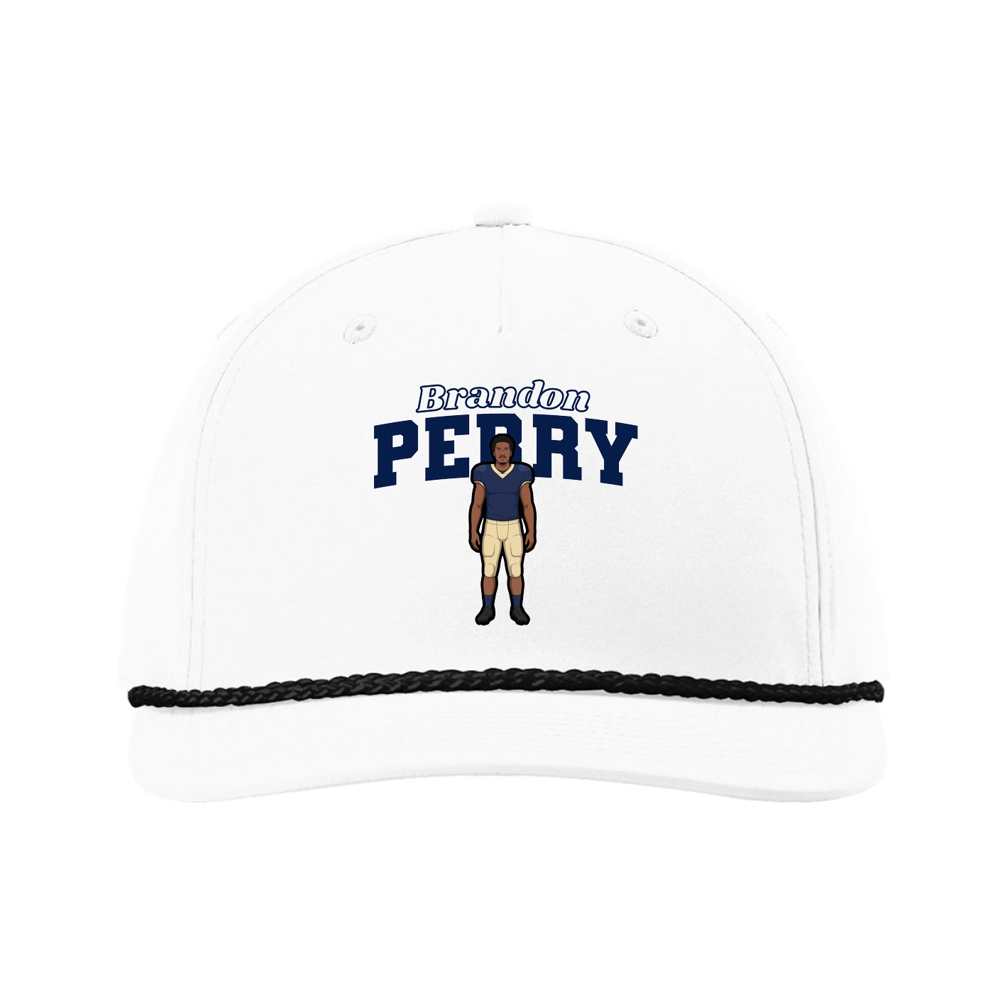 Five-Panel Classic Rope Cap — Name Arch in White