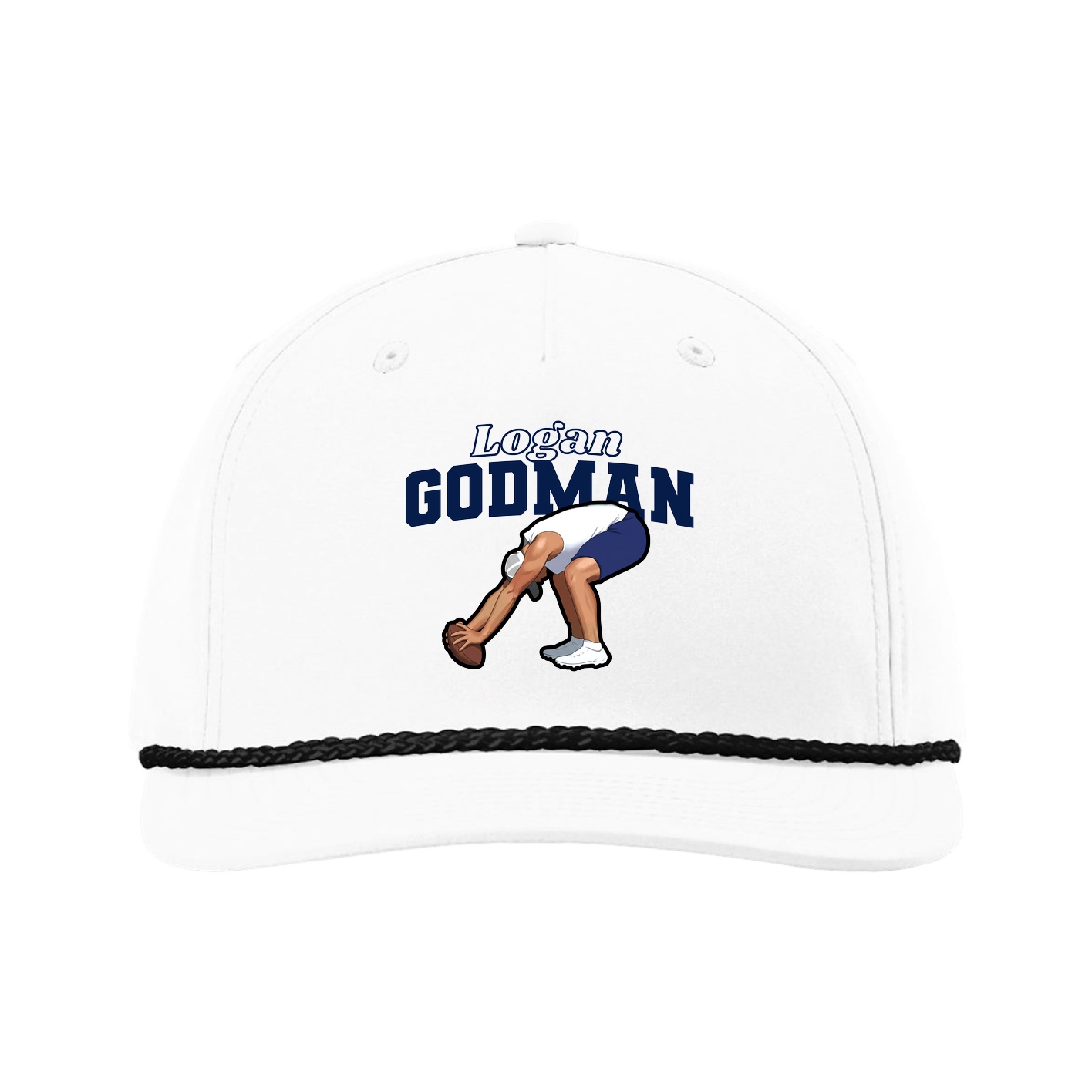 Five-Panel Classic Rope Cap — Name Arch in White