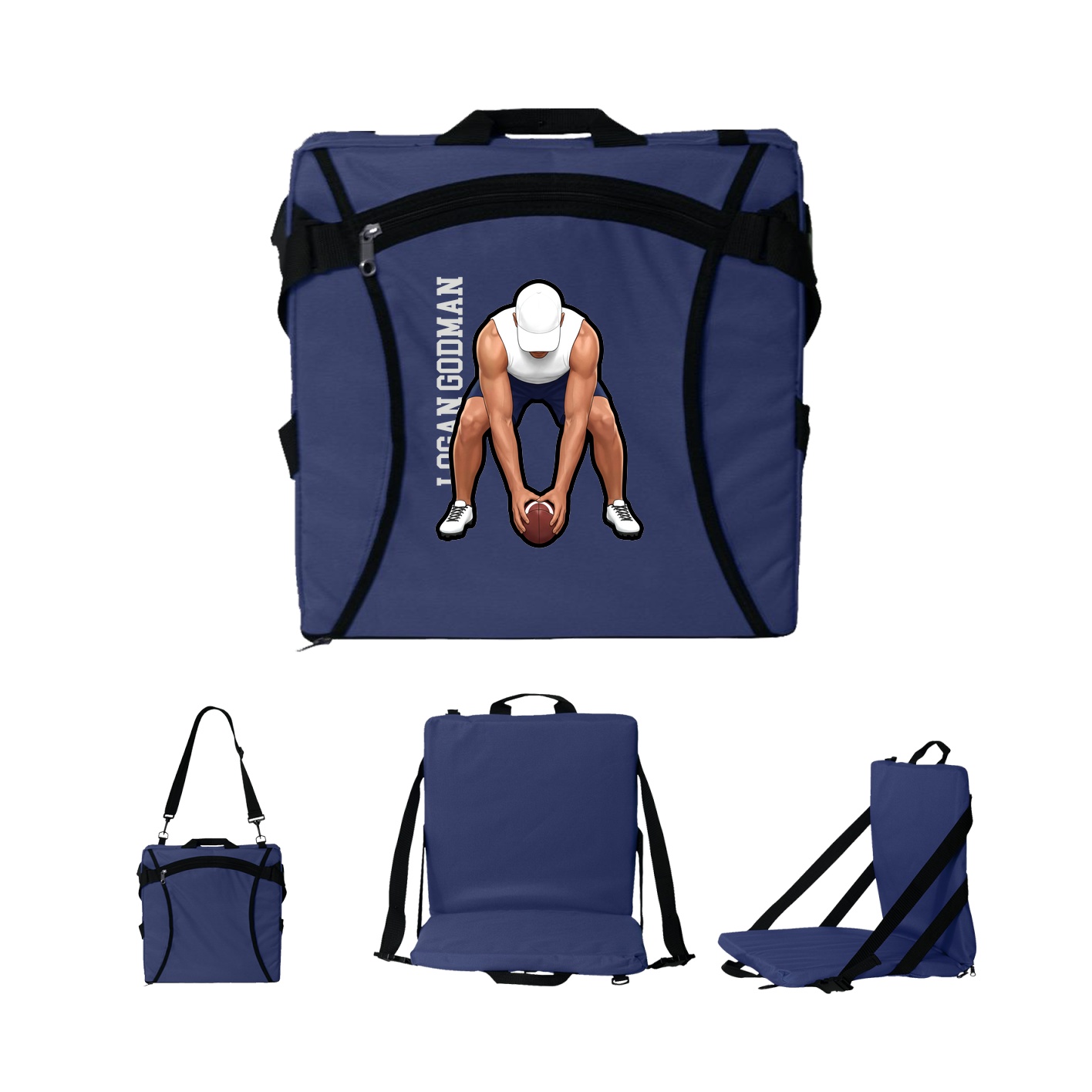 Folding Stadium Seat — Name Vertical in Navy