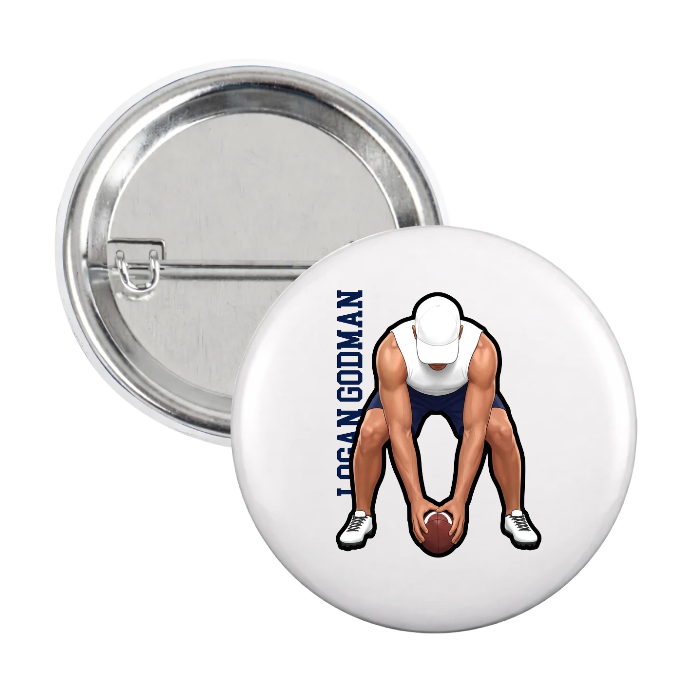 Game Day Button — Name Vertical in White