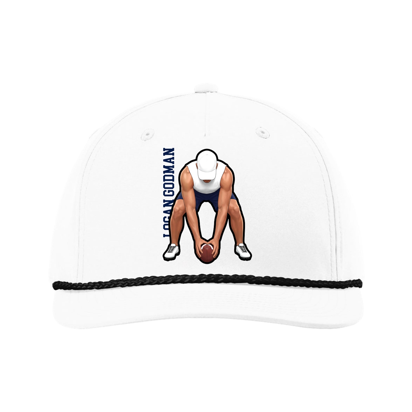 Five-Panel Classic Rope Cap — Name Vertical in White
