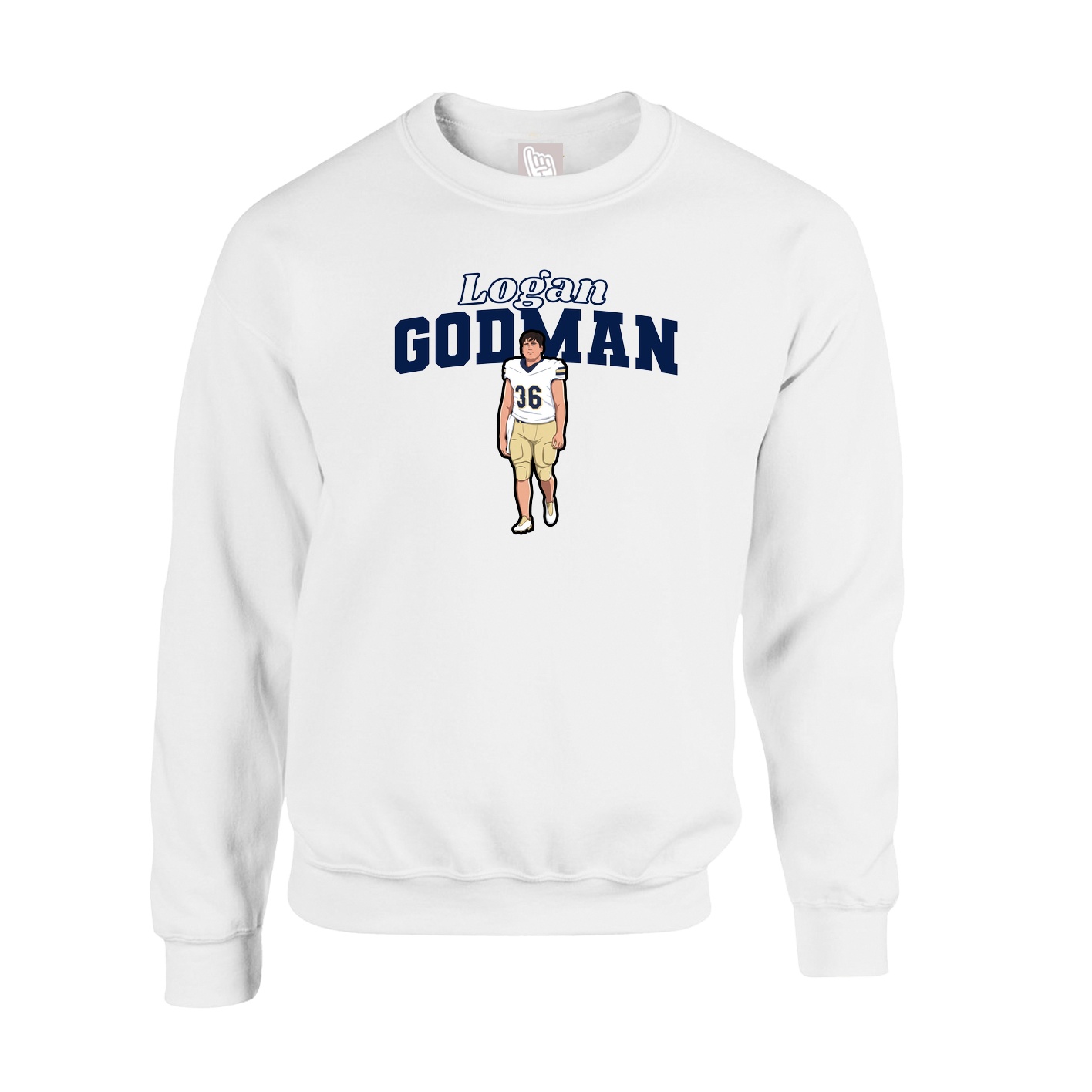 Fleece Crew — Name Arch in White