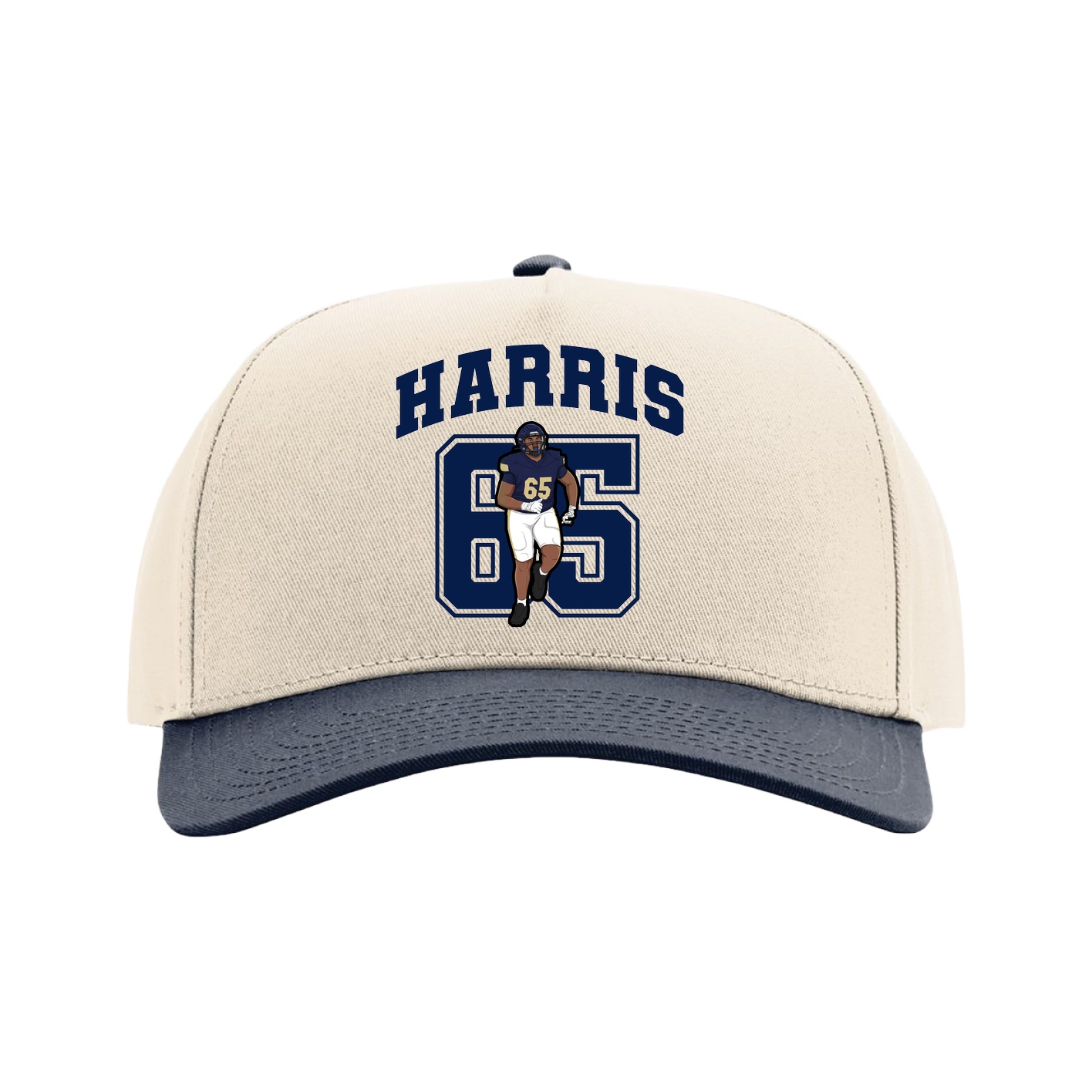 Full Fabric Five-Panel Champ Cap — Number in Cream/Navy