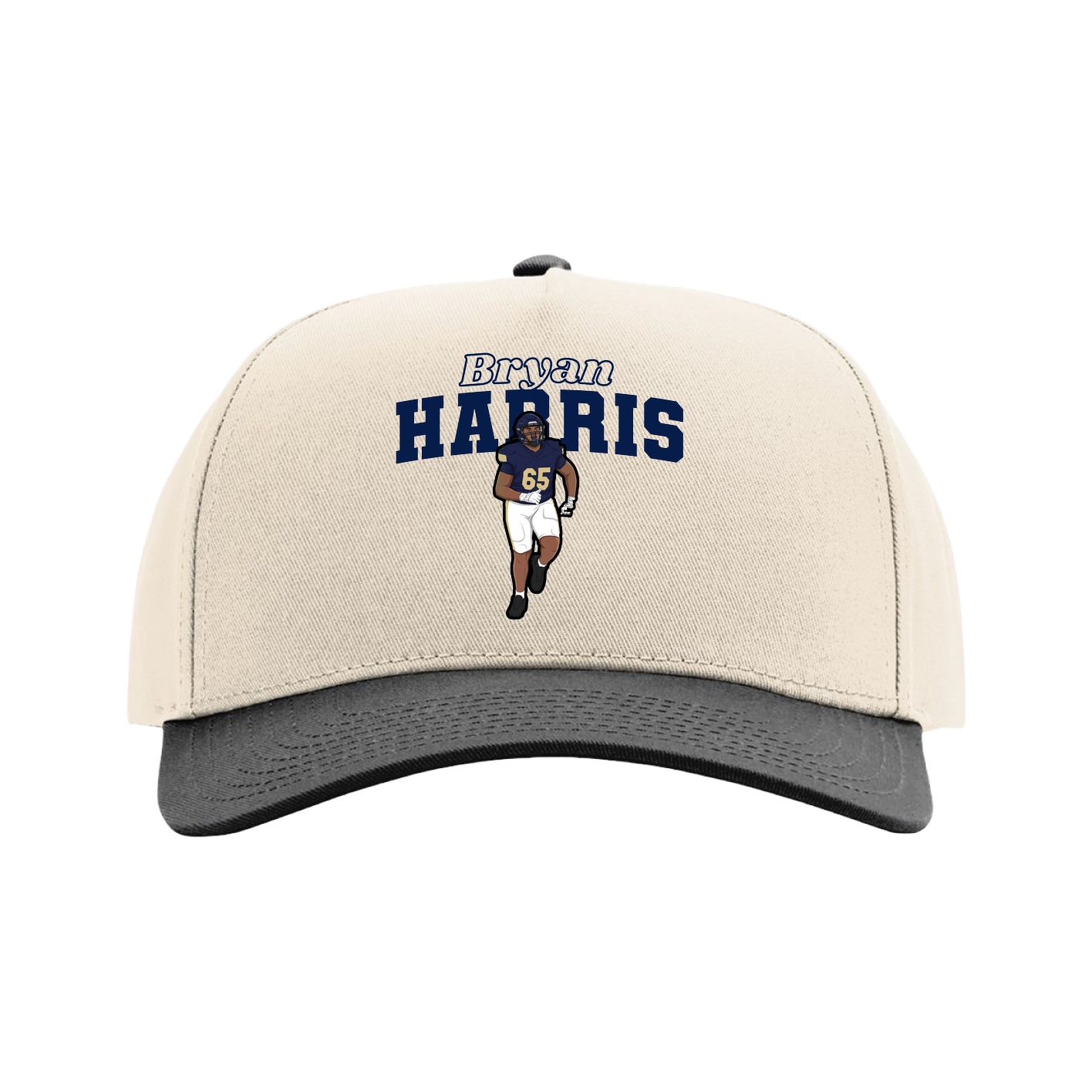 Full Fabric Five-Panel Champ Cap — Name Arch in Cream/Black