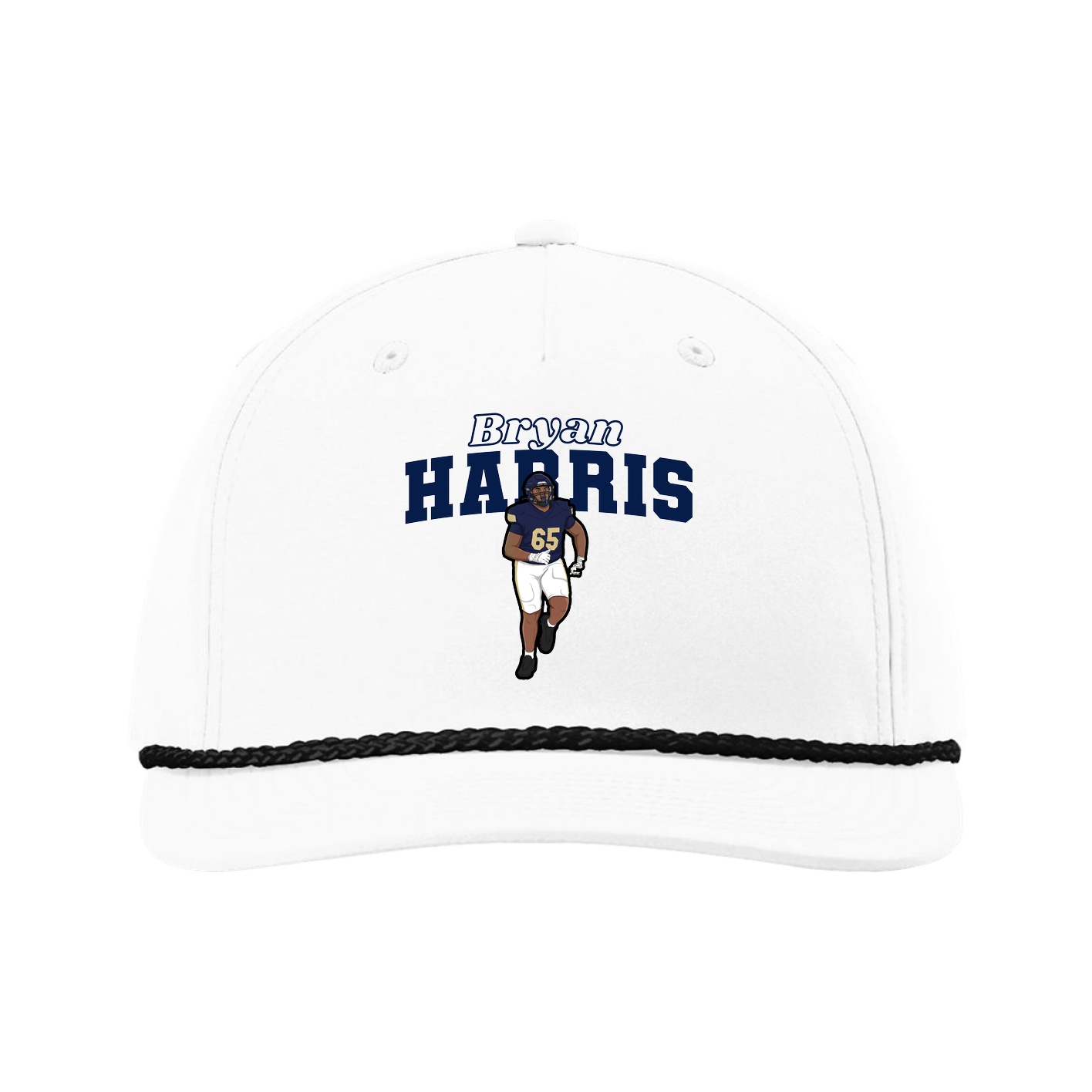 Five-Panel Classic Rope Cap — Name Arch in White