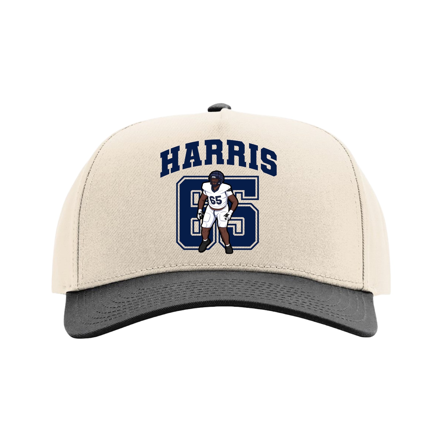 Full Fabric Five-Panel Champ Cap — Number in Cream/Black