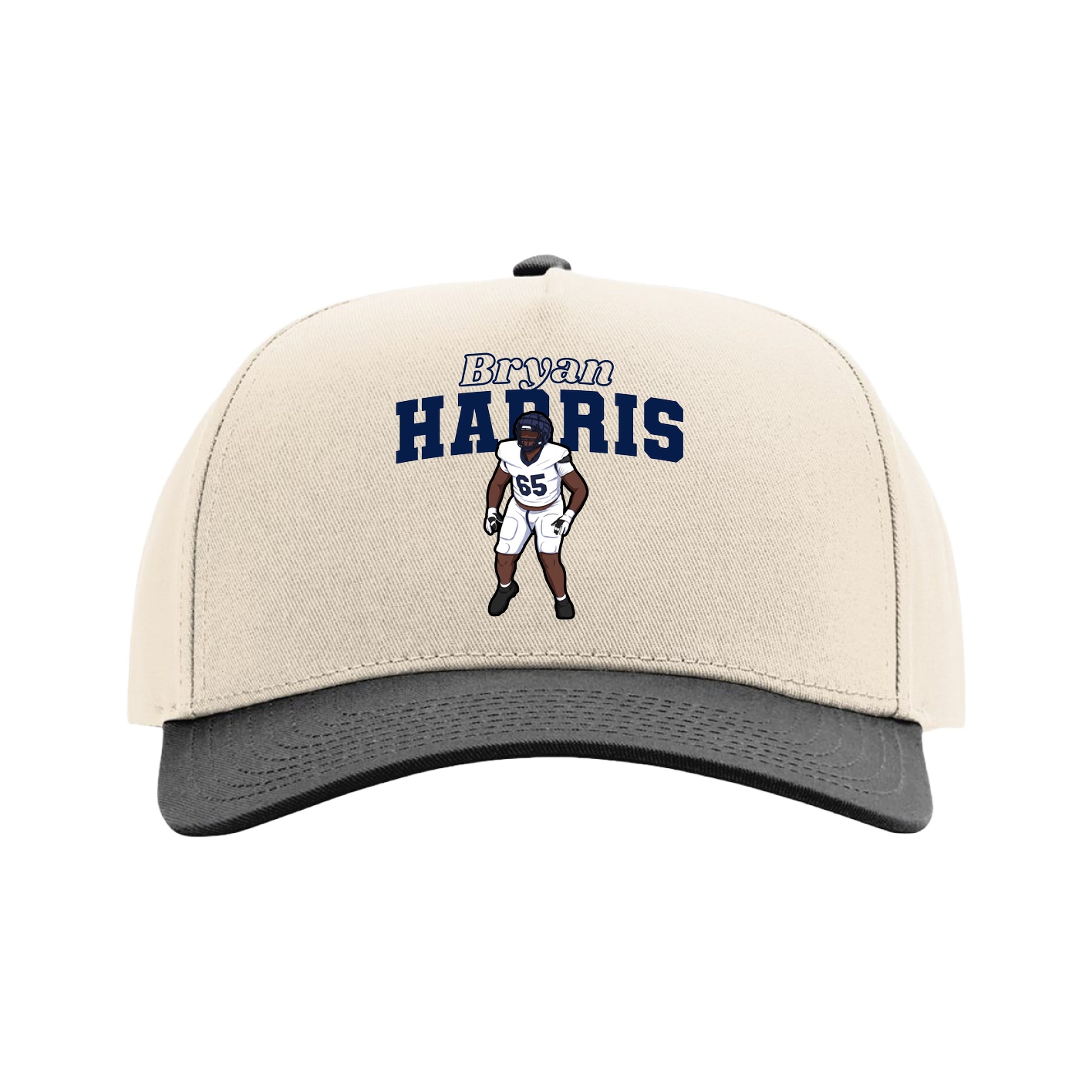 Full Fabric Five-Panel Champ Cap — Name Arch in Cream/Black